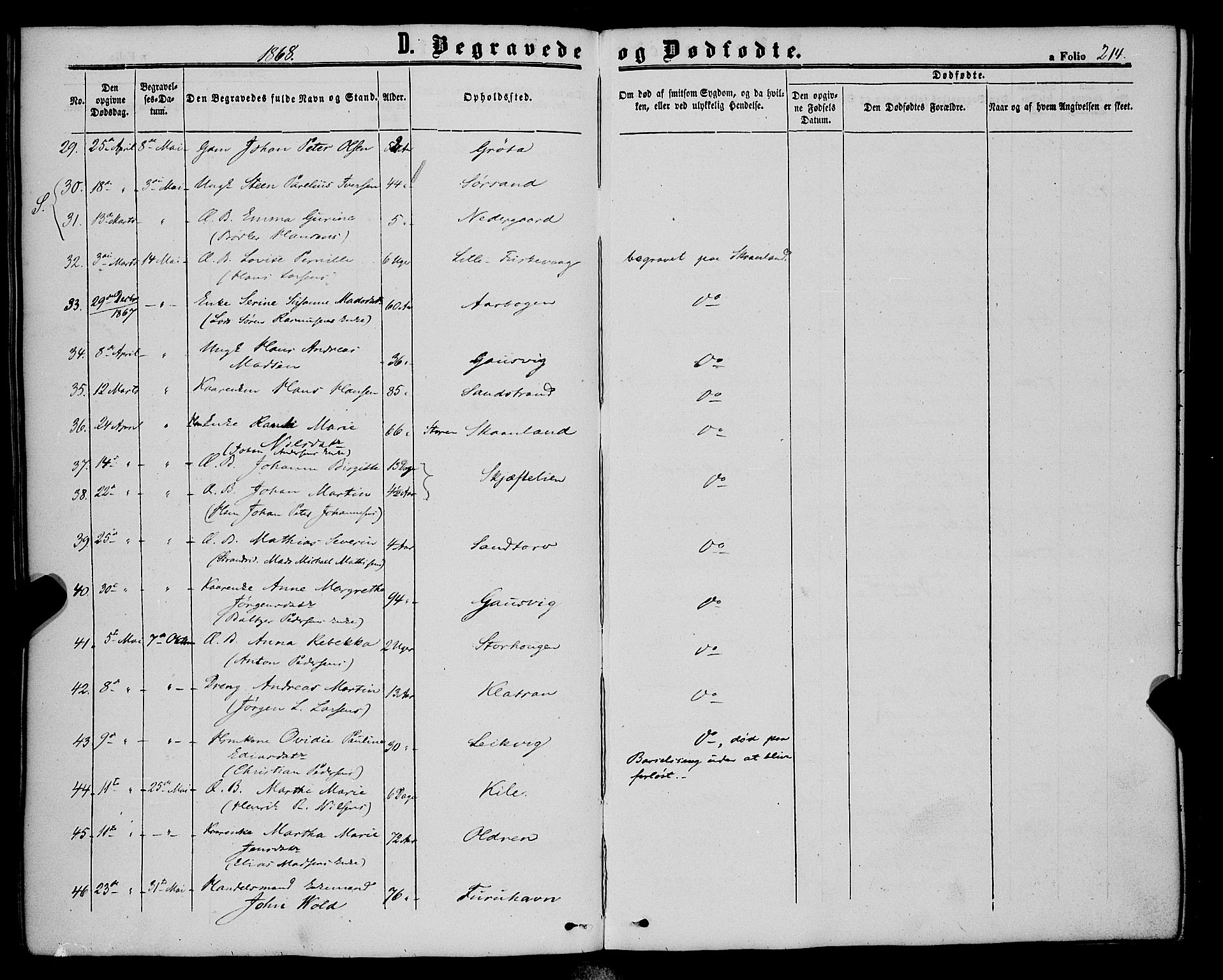 Trondenes sokneprestkontor, AV/SATØ-S-1319/H/Ha/L0012kirke: Parish register (official) no. 12, 1863-1870, p. 214