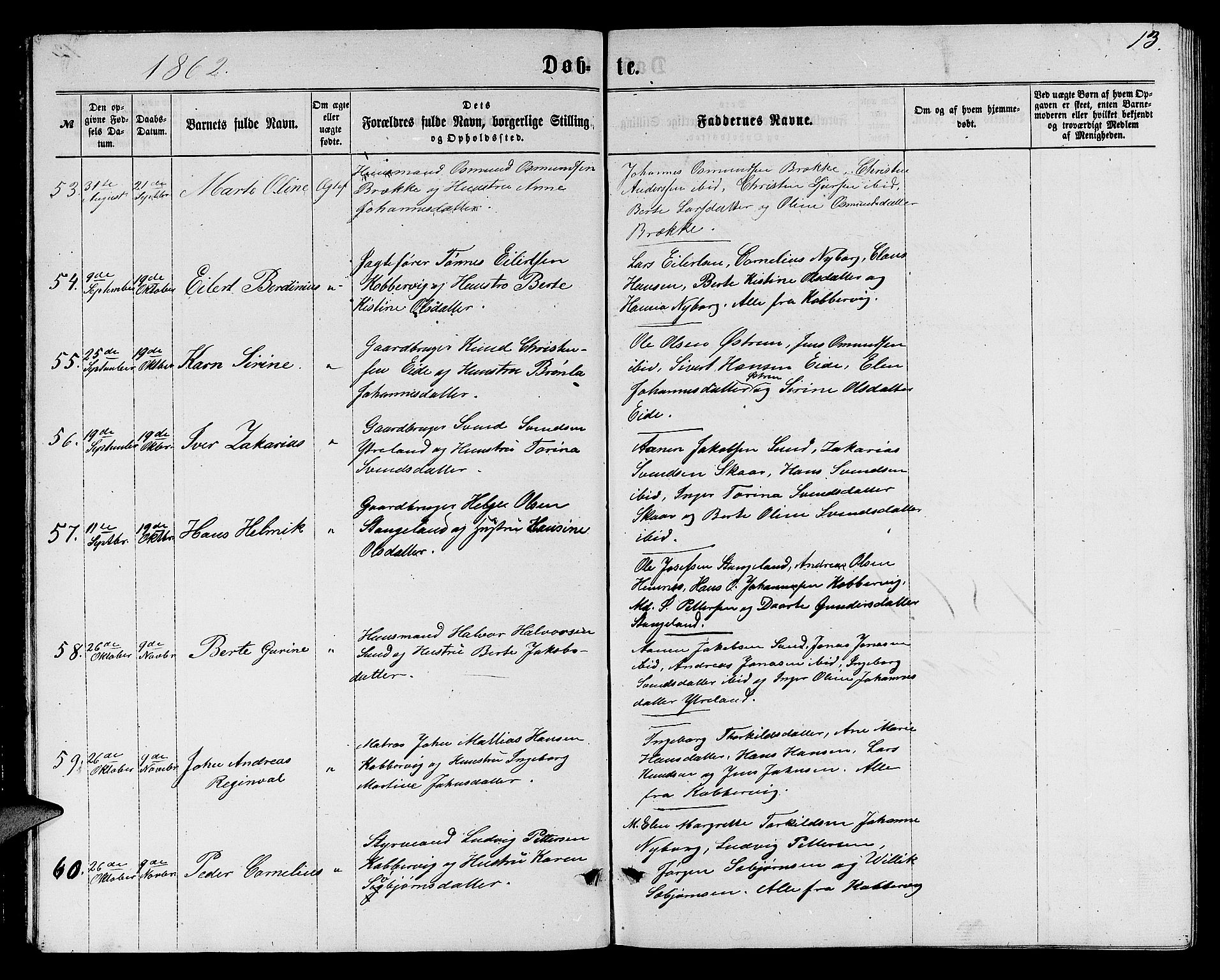 Avaldsnes sokneprestkontor, AV/SAST-A -101851/H/Ha/Hab/L0004: Parish register (copy) no. B 4, 1861-1876, p. 13