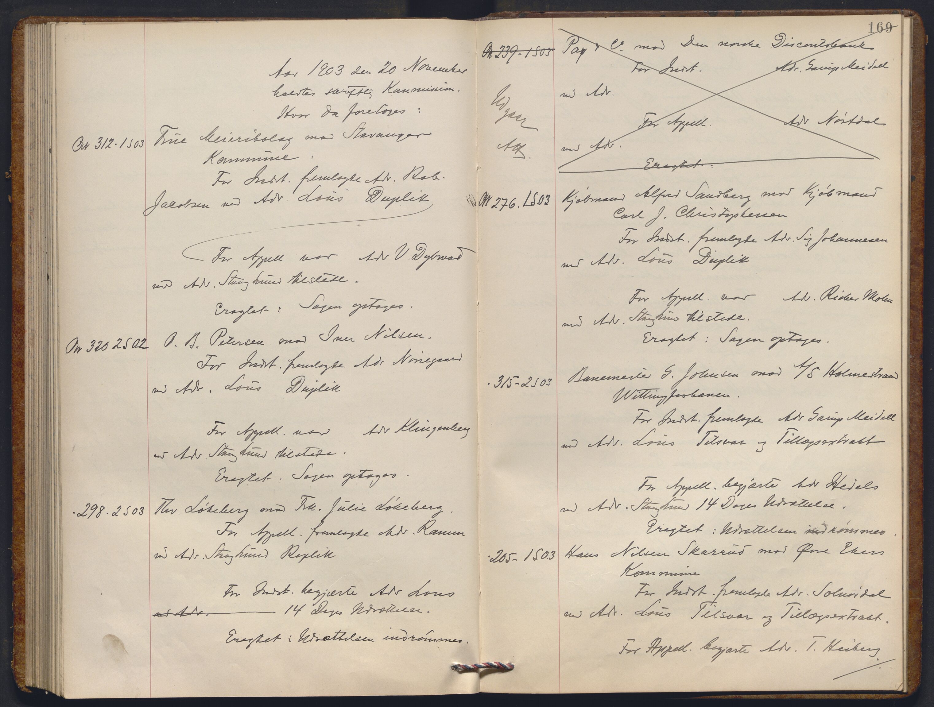 Høyesterett, AV/RA-S-1002/E/Ef/L0020: Protokoll over saker som gikk til skriftlig behandling, 1901-1904, p. 168b-169a