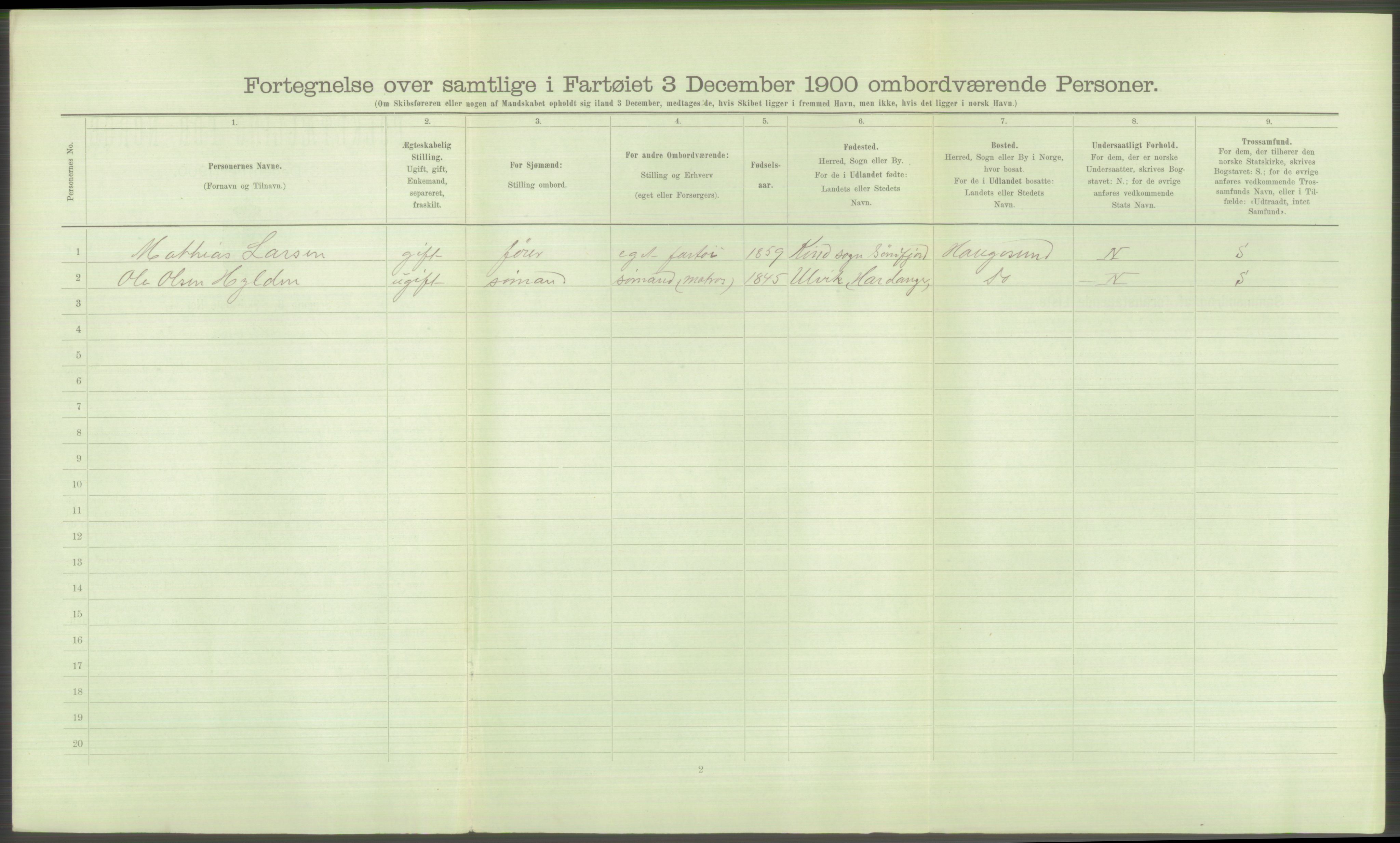 RA, 1900 Census - ship lists from ships in Norwegian harbours, harbours abroad and at sea, 1900, p. 890