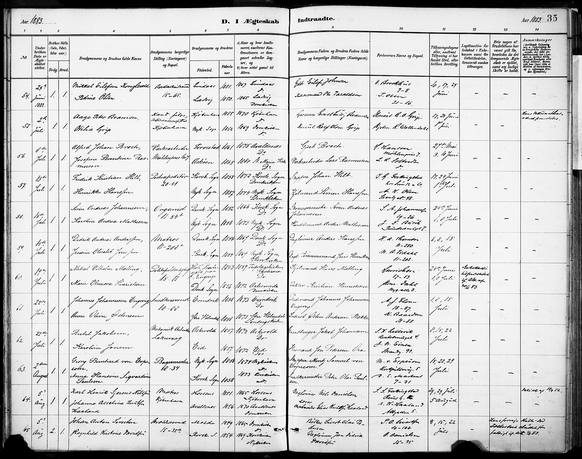 Domkirken sokneprestembete, SAB/A-74801/H/Haa/L0037: Parish register (official) no. D 4, 1880-1907, p. 35