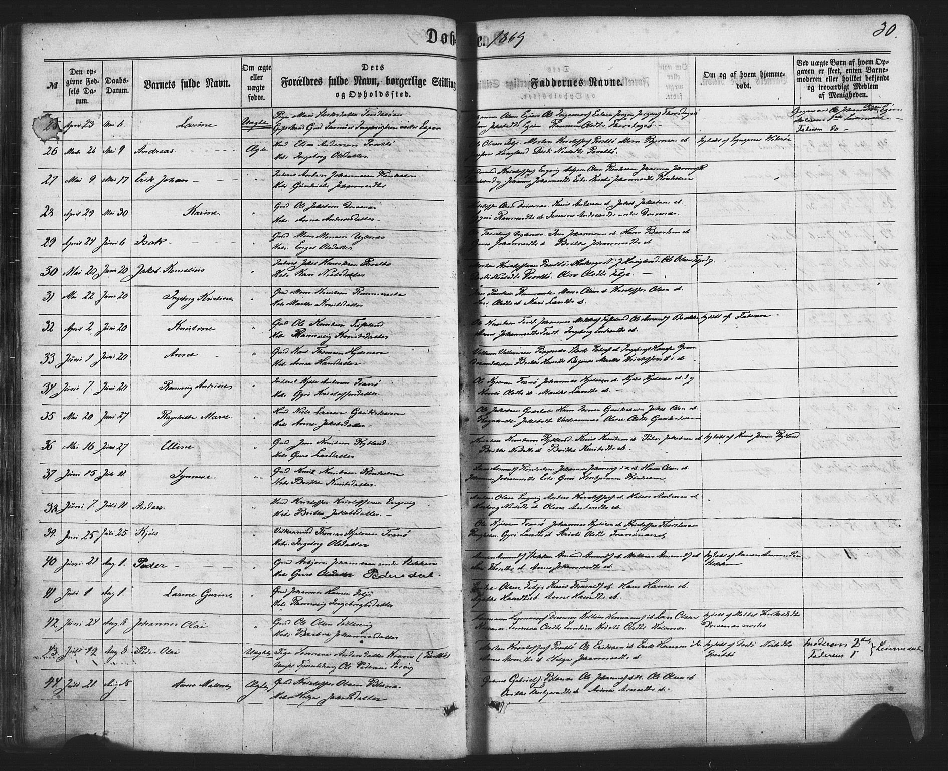 Fitjar sokneprestembete, SAB/A-99926: Parish register (official) no. A 1, 1862-1881, p. 30