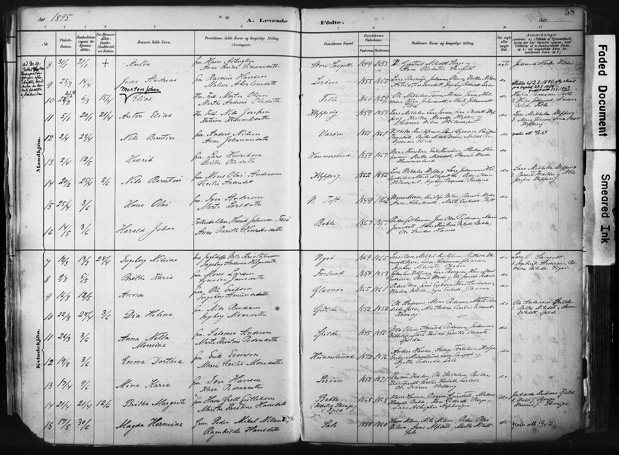 Sund sokneprestembete, AV/SAB-A-99930: Parish register (official) no. B 1, 1882-1907, p. 58