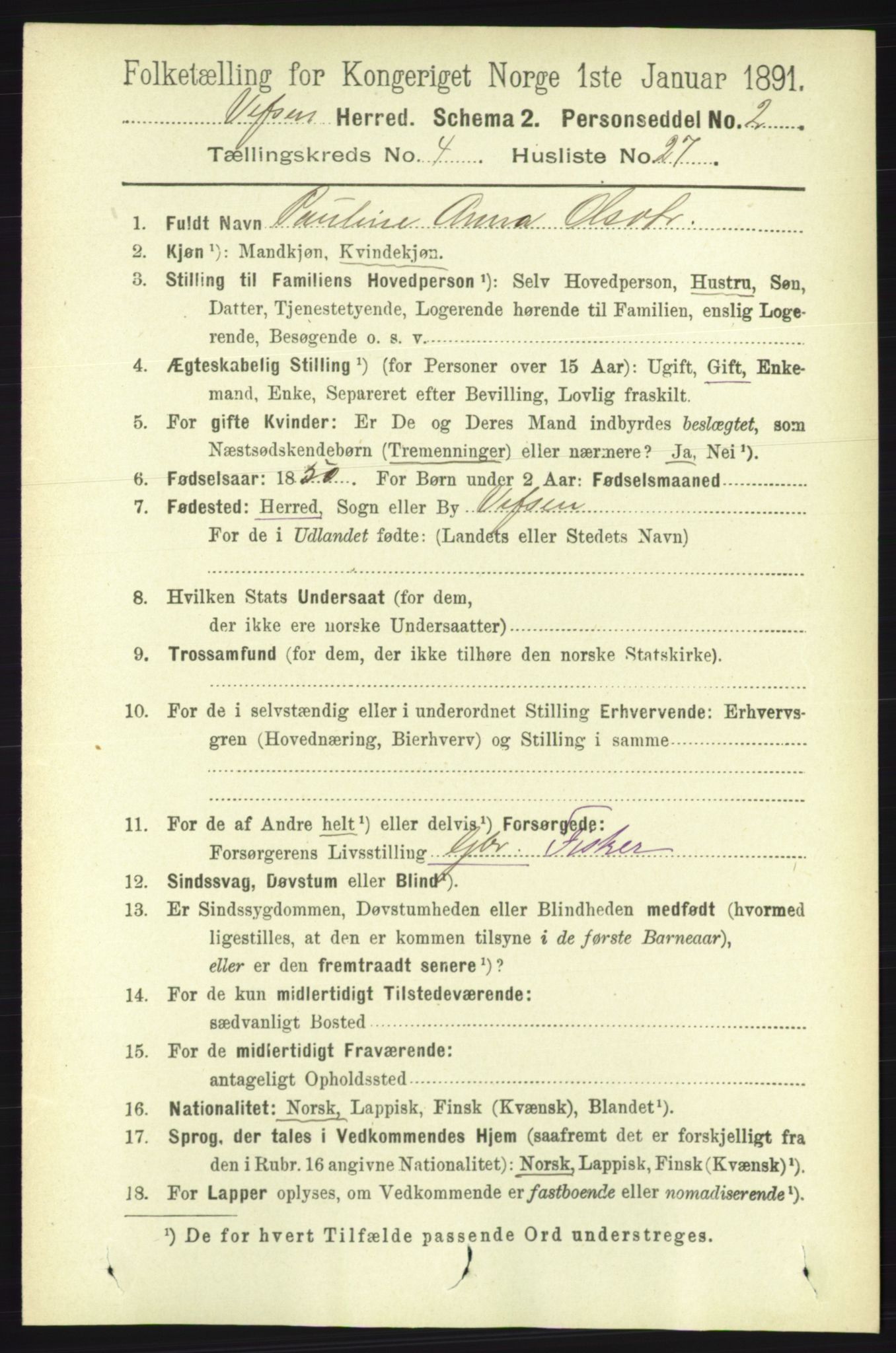 RA, 1891 census for 1824 Vefsn, 1891, p. 1811