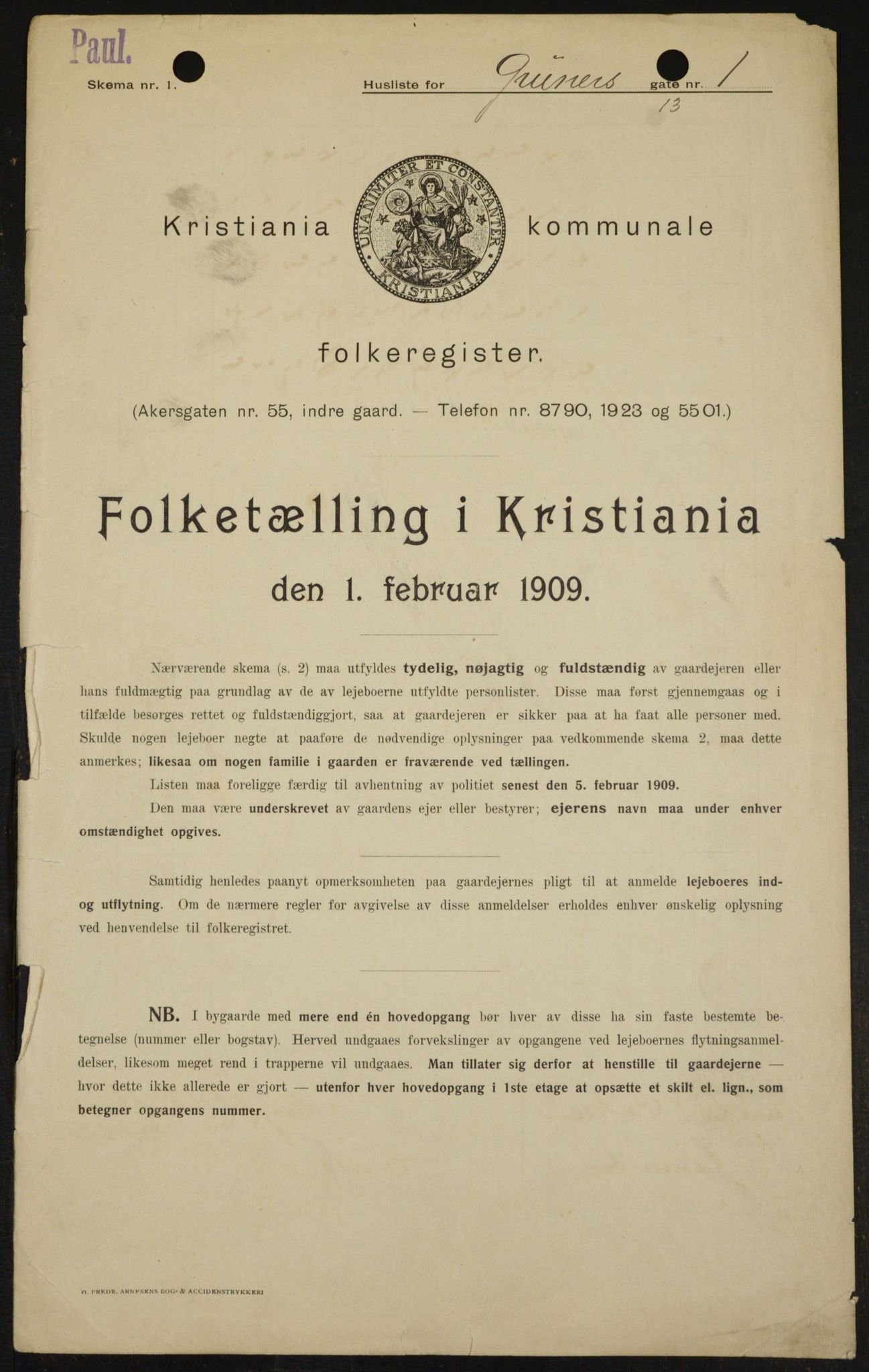 OBA, Municipal Census 1909 for Kristiania, 1909, p. 27818