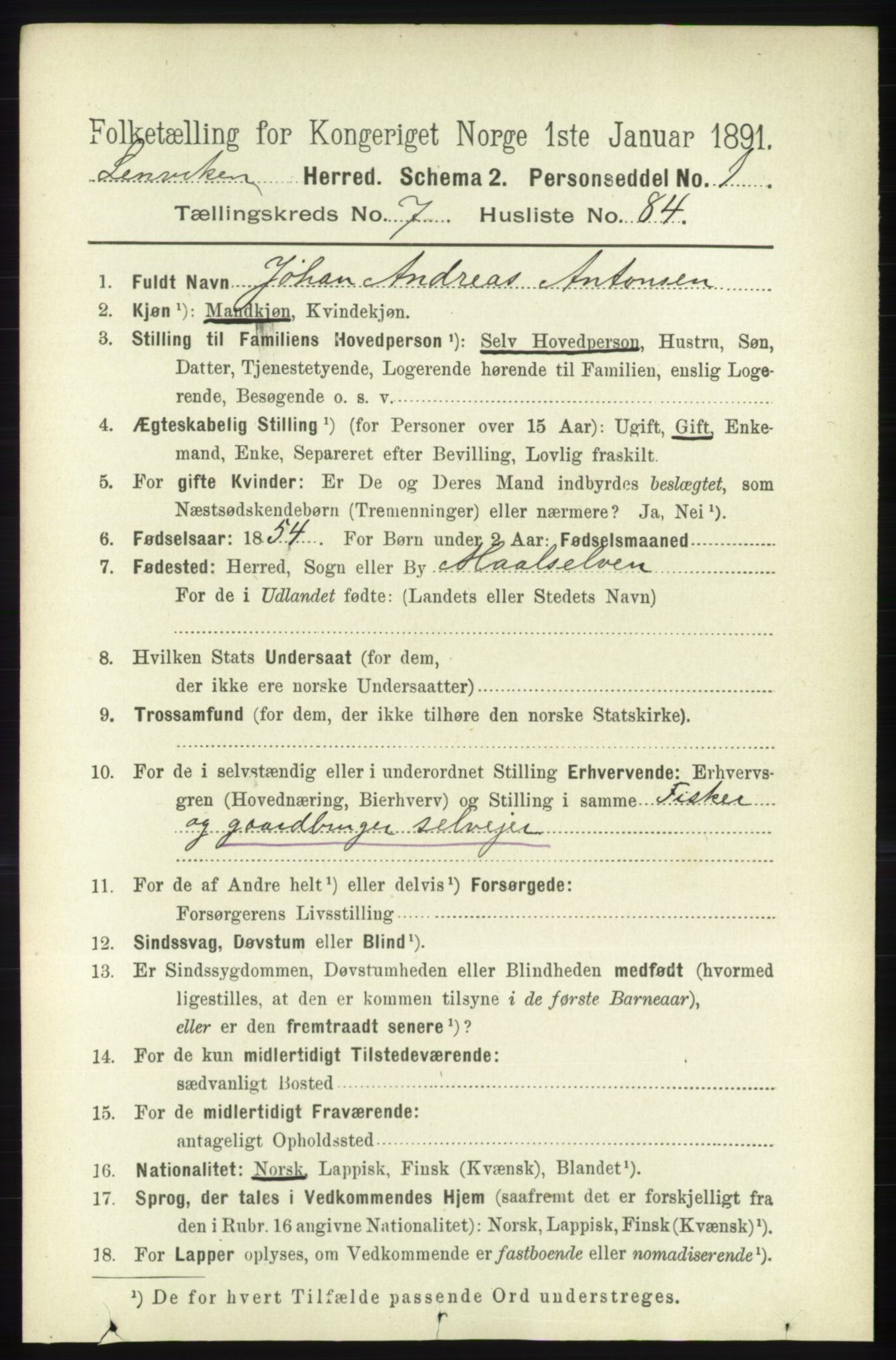 RA, 1891 census for 1931 Lenvik, 1891, p. 4300