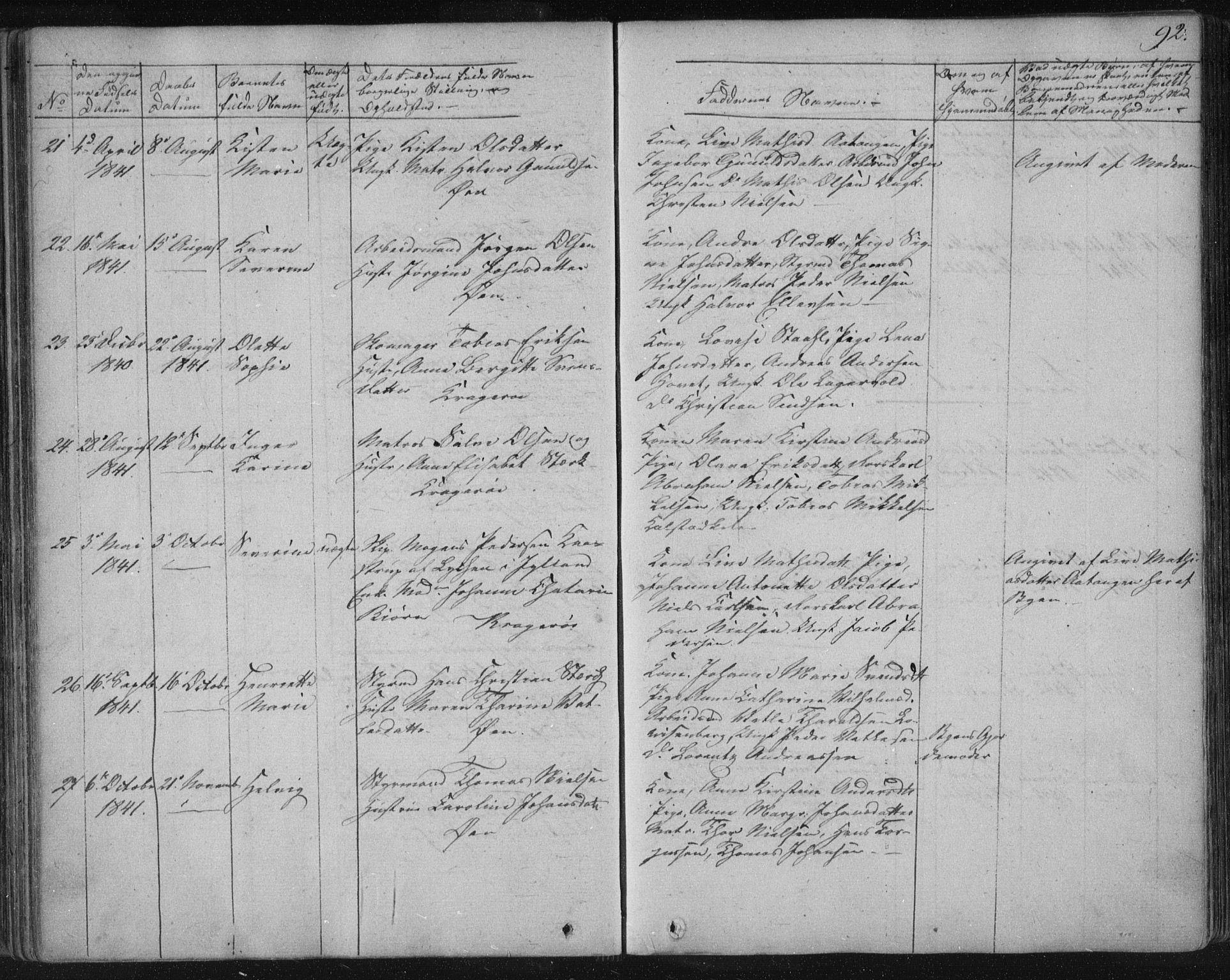 Kragerø kirkebøker, SAKO/A-278/F/Fa/L0005: Parish register (official) no. 5, 1832-1847, p. 92