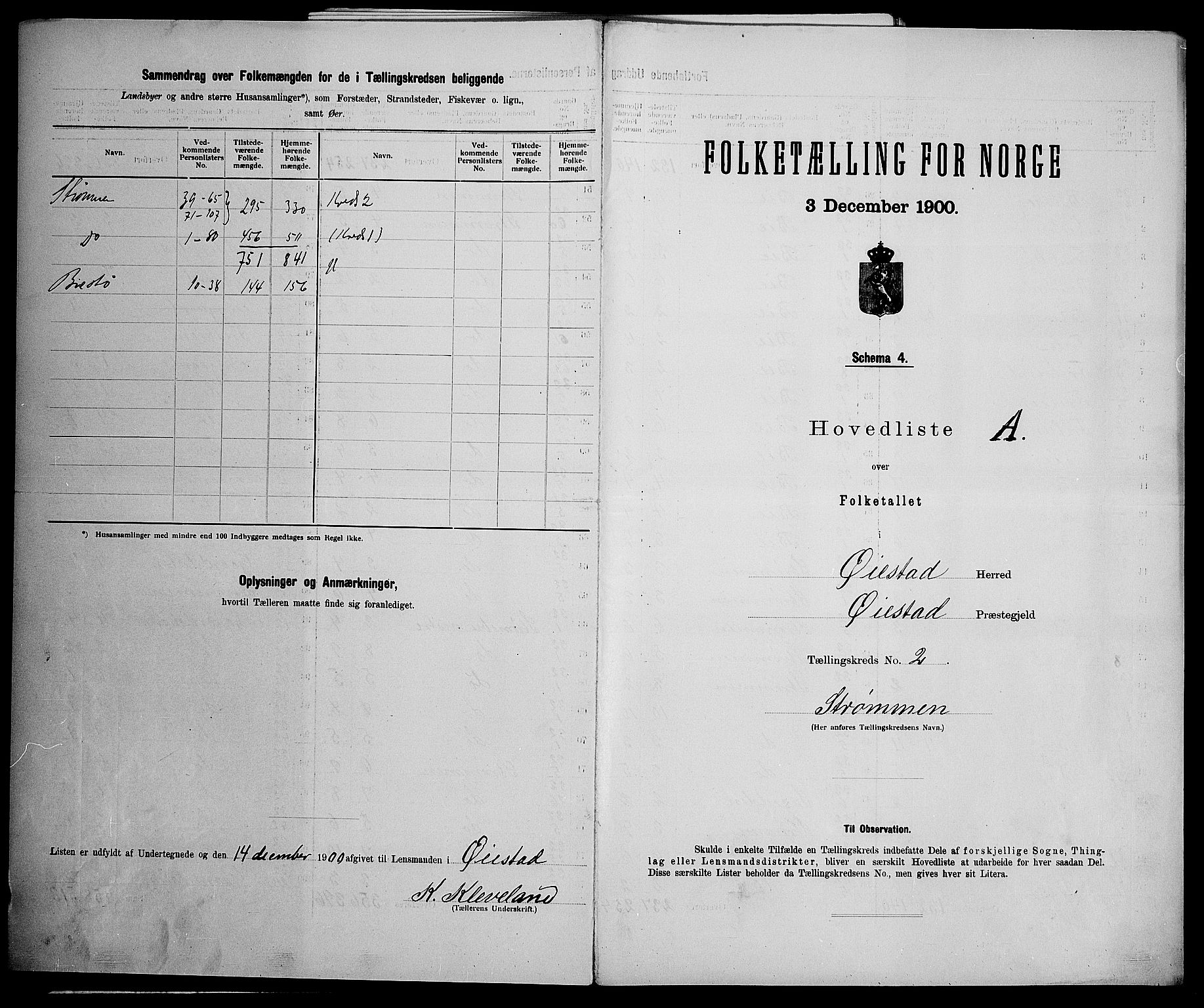 SAK, 1900 census for Øyestad, 1900, p. 19