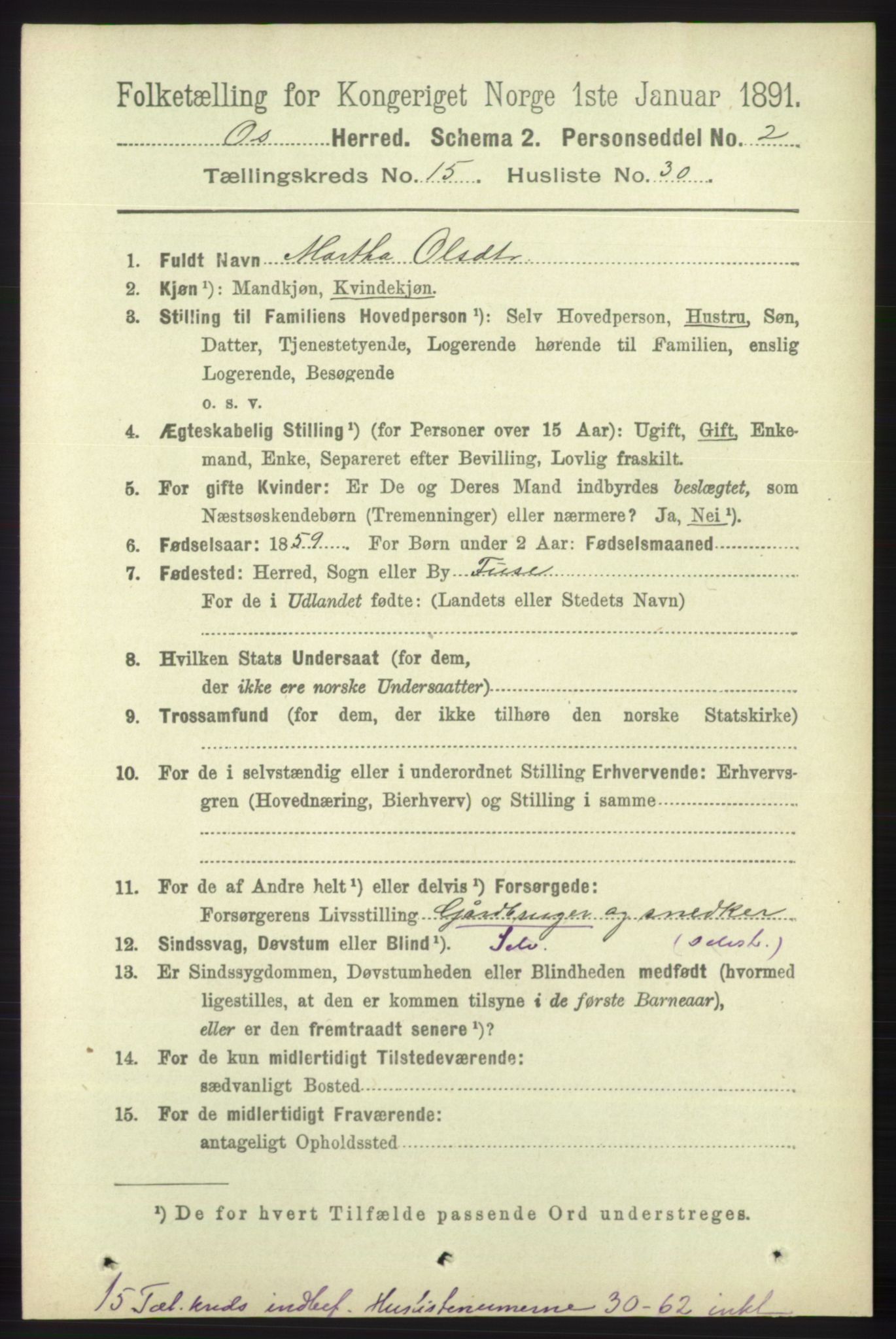 RA, 1891 census for 1243 Os, 1891, p. 3290