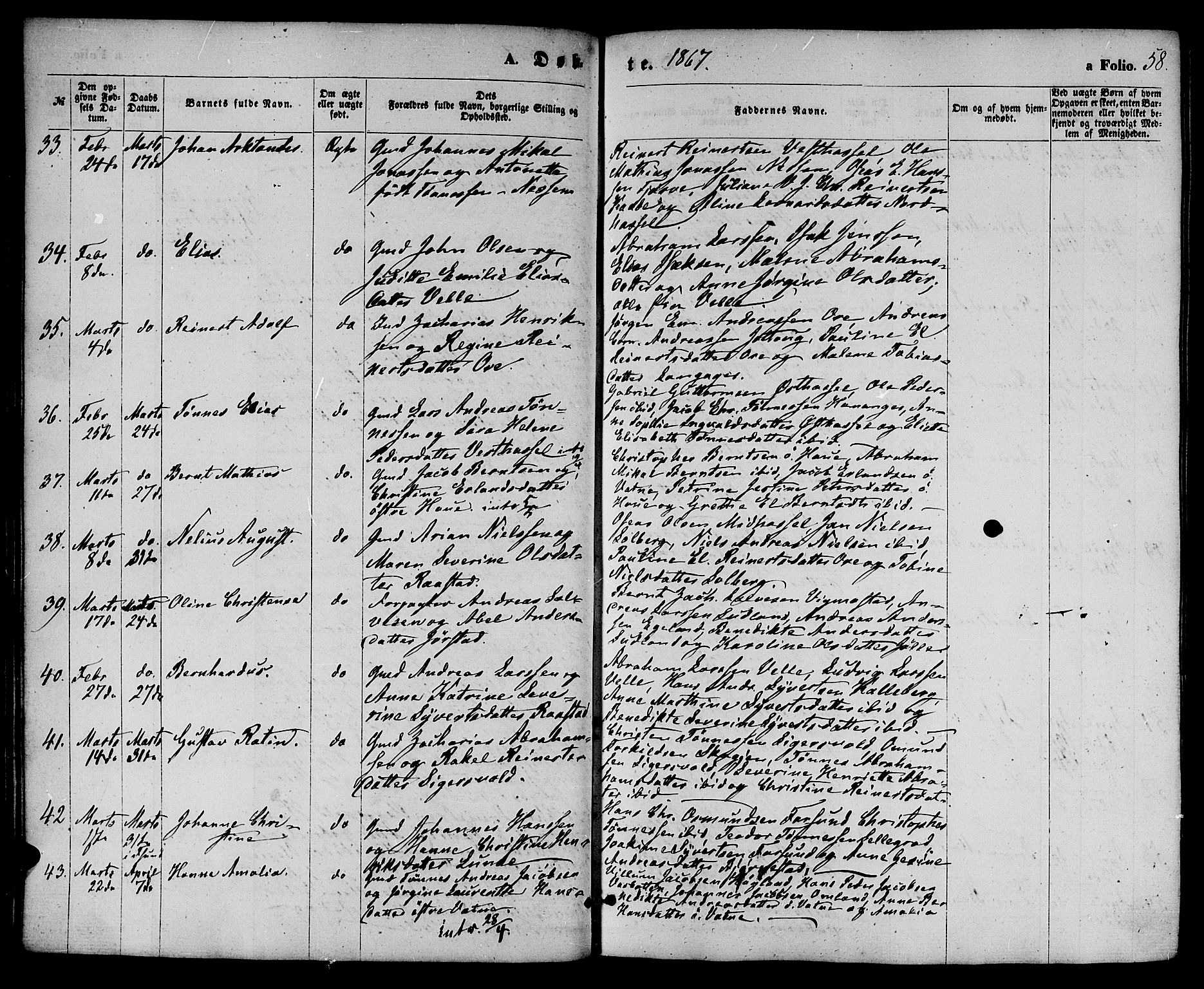 Lista sokneprestkontor, AV/SAK-1111-0027/F/Fb/L0003: Parish register (copy) no. B 3, 1862-1877, p. 58