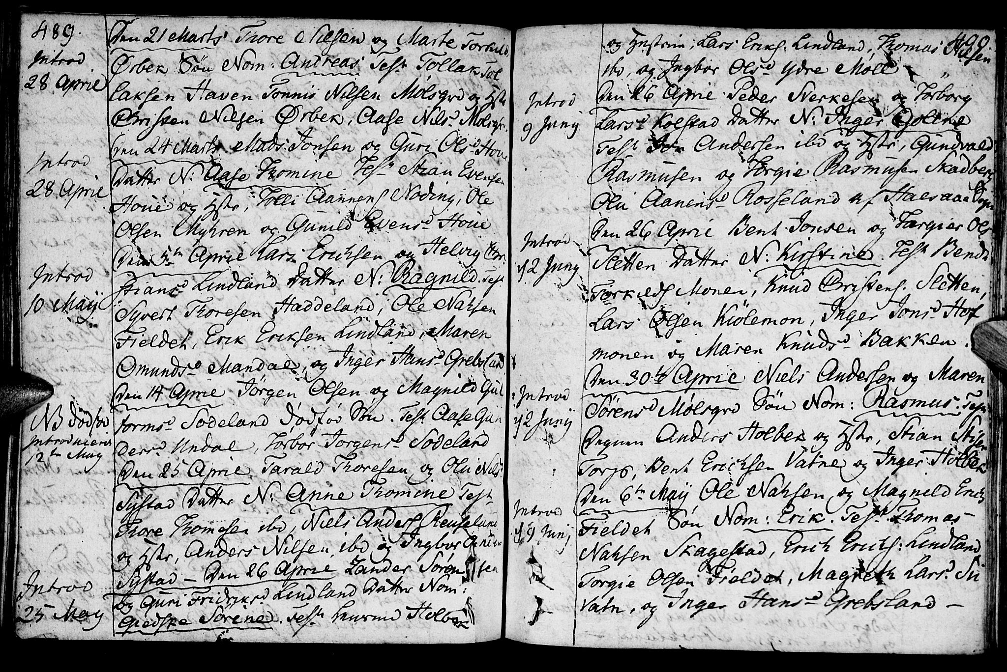 Holum sokneprestkontor, AV/SAK-1111-0022/F/Fa/Faa/L0003: Parish register (official) no. A 3, 1780-1821, p. 489-490