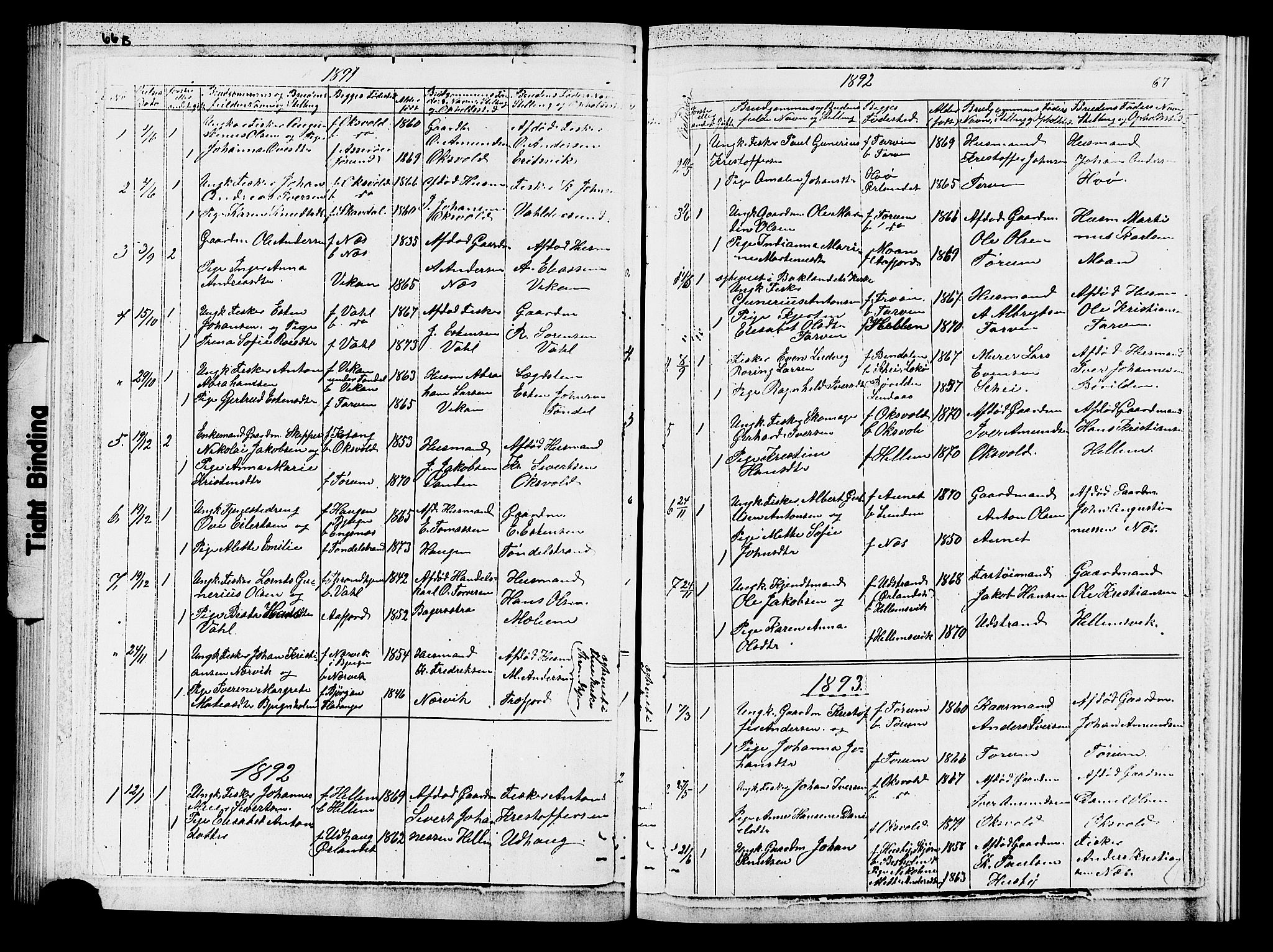 Ministerialprotokoller, klokkerbøker og fødselsregistre - Sør-Trøndelag, SAT/A-1456/652/L0653: Parish register (copy) no. 652C01, 1866-1910, p. 67