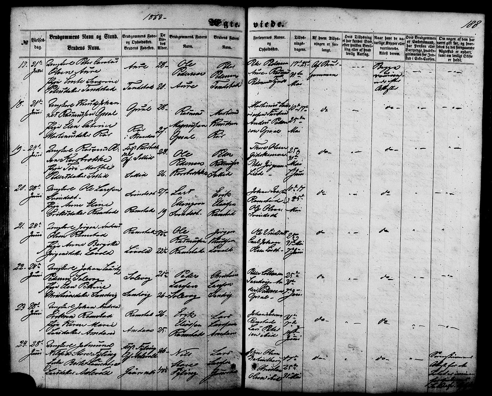 Ministerialprotokoller, klokkerbøker og fødselsregistre - Møre og Romsdal, AV/SAT-A-1454/522/L0314: Parish register (official) no. 522A09, 1863-1877, p. 188