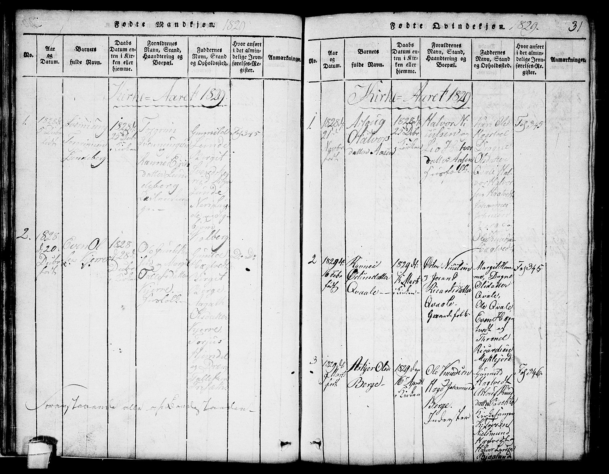 Lårdal kirkebøker, SAKO/A-284/G/Ga/L0001: Parish register (copy) no. I 1, 1815-1861, p. 31