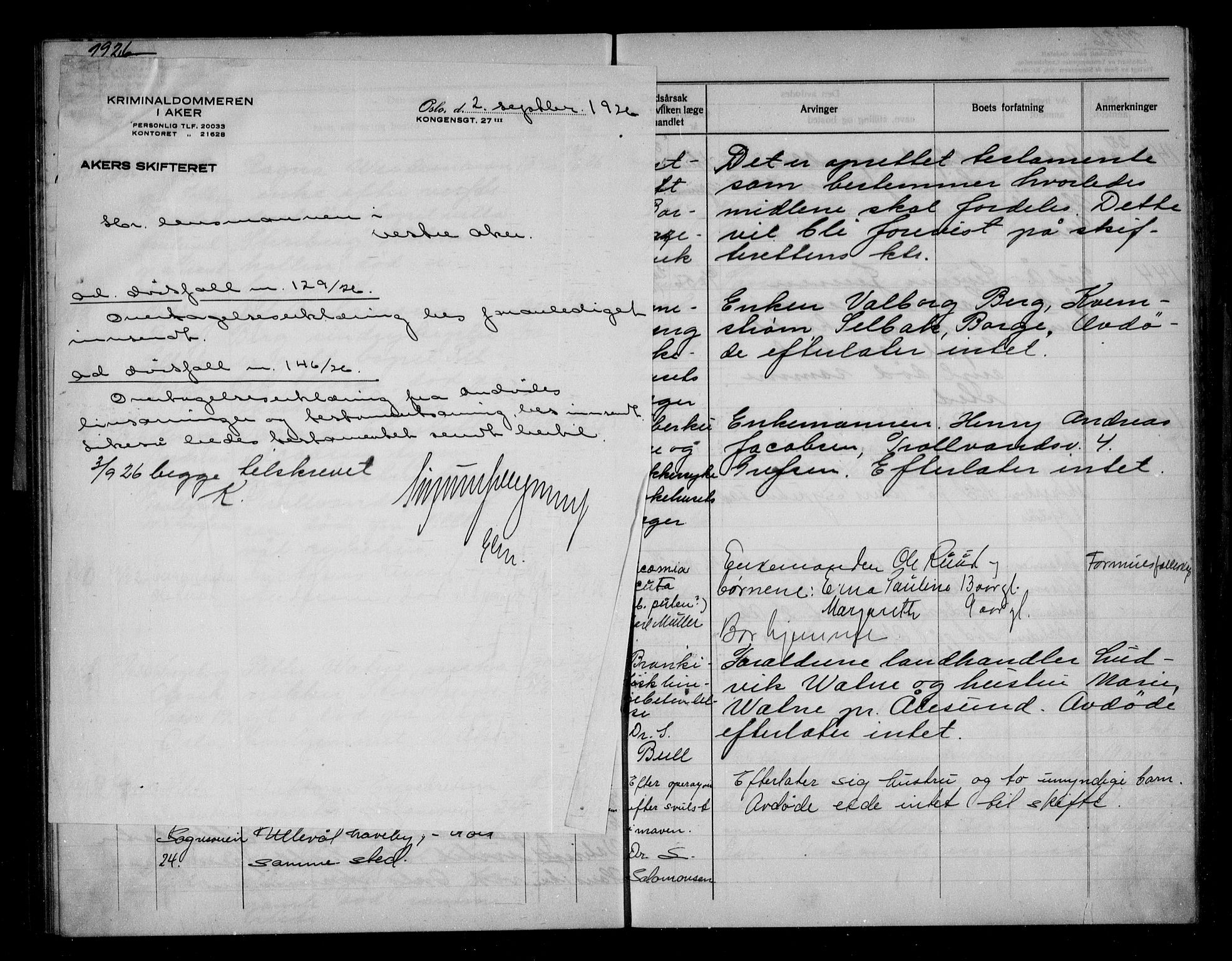 Aker kriminaldommer, skifte- og auksjonsforvalterembete, AV/SAO-A-10452/H/Hb/Hba/Hbab/L0002: Dødsfallsprotokoll for Vestre Aker, 1925-1928