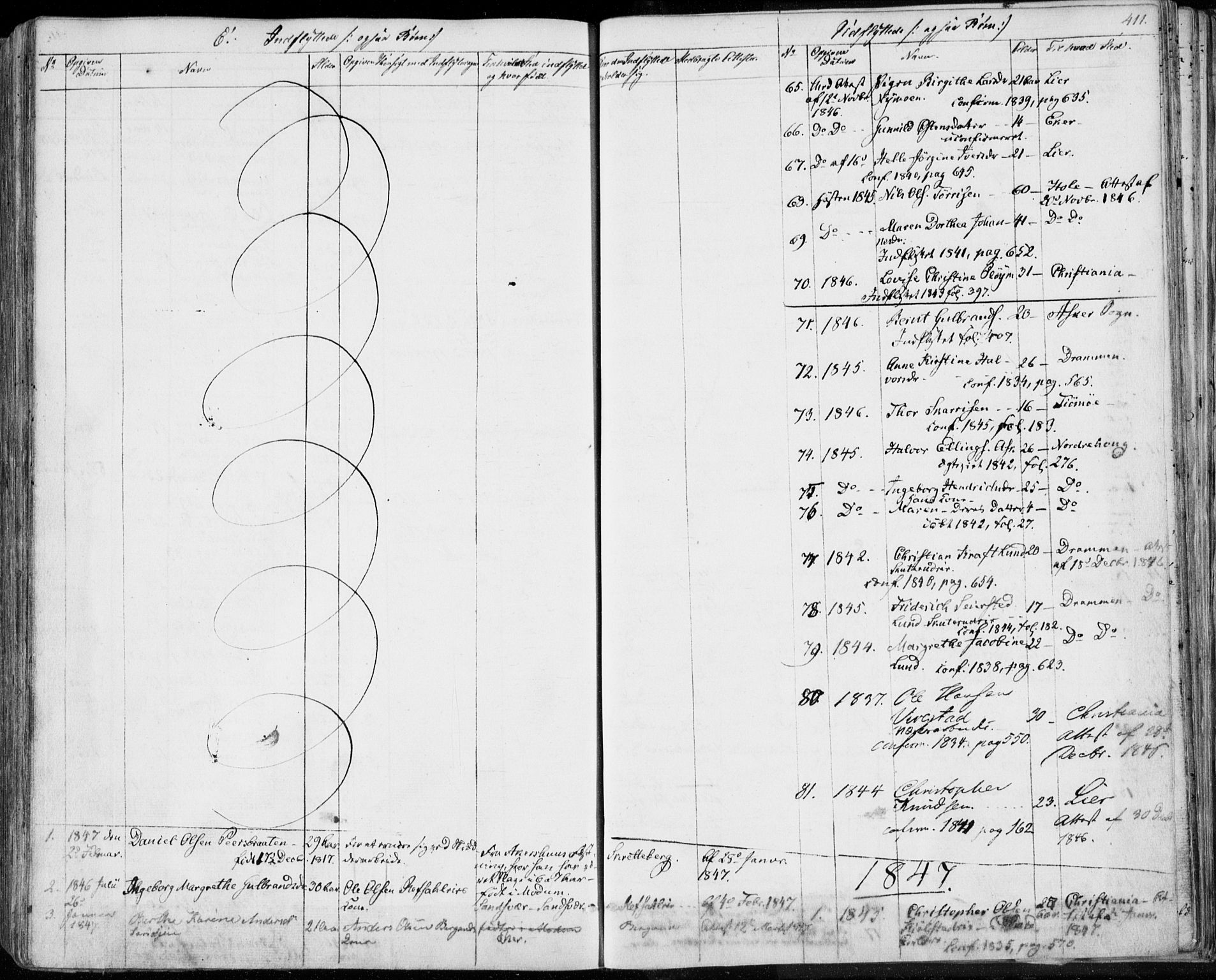 Modum kirkebøker, SAKO/A-234/F/Fa/L0007: Parish register (official) no. 7, 1841-1850, p. 411