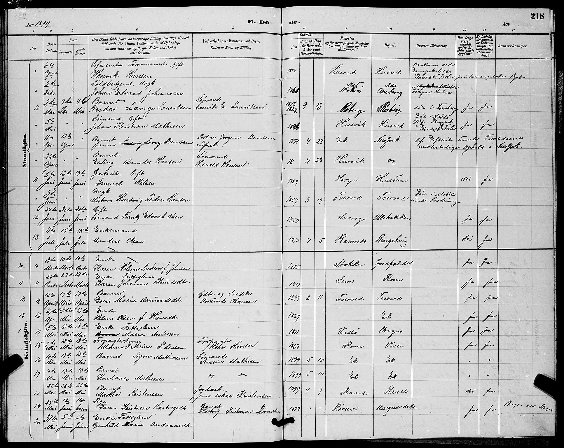 Sem kirkebøker, AV/SAKO-A-5/G/Gb/L0002: Parish register (copy) no. II 2, 1886-1899, p. 218