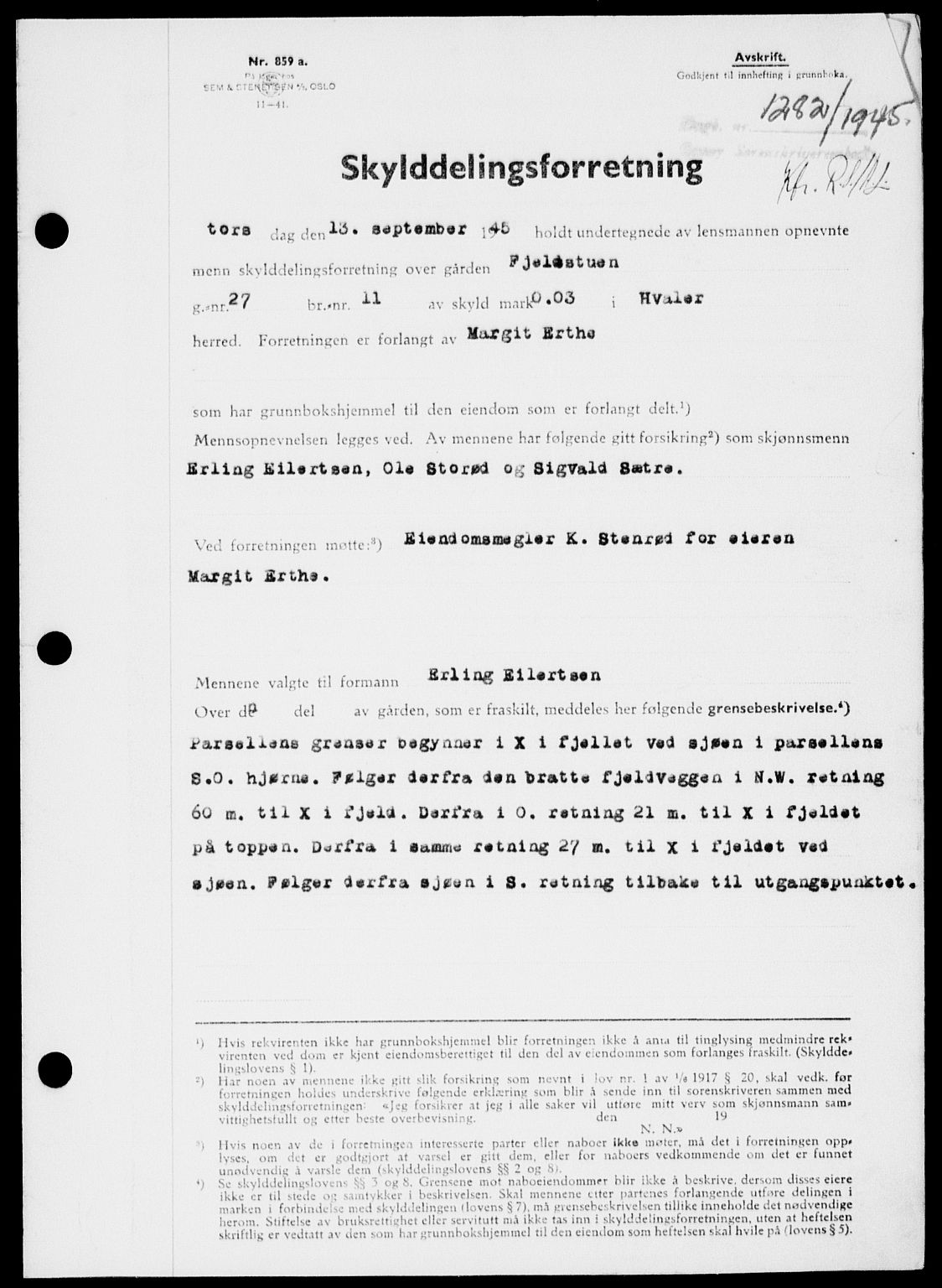 Onsøy sorenskriveri, SAO/A-10474/G/Ga/Gab/L0015: Mortgage book no. II A-15, 1945-1946, Diary no: : 1282/1945