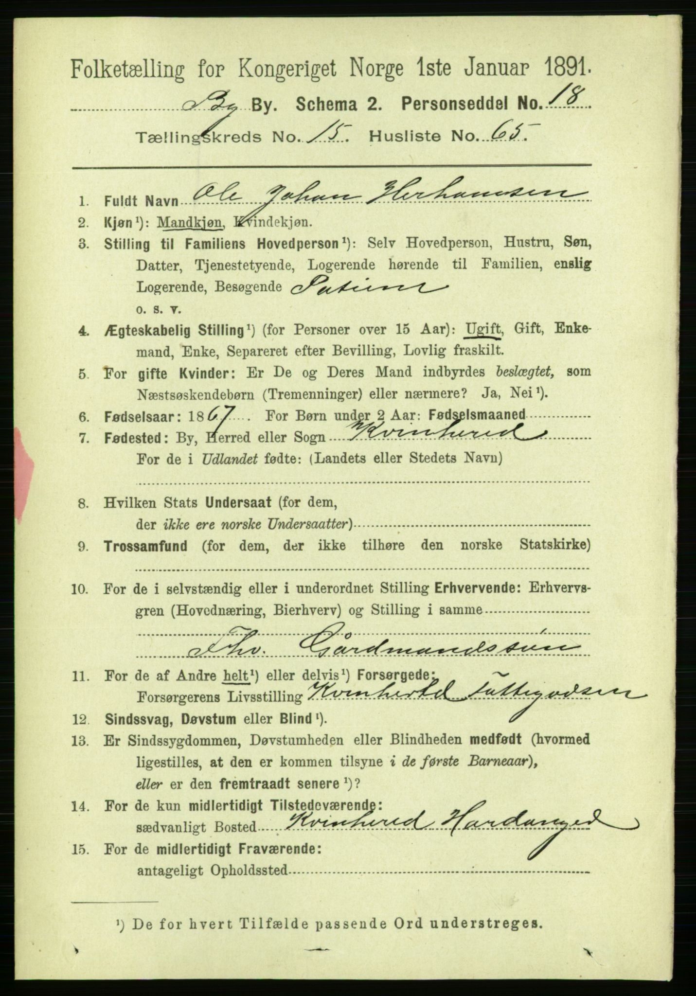 RA, 1891 Census for 1301 Bergen, 1891, p. 25031