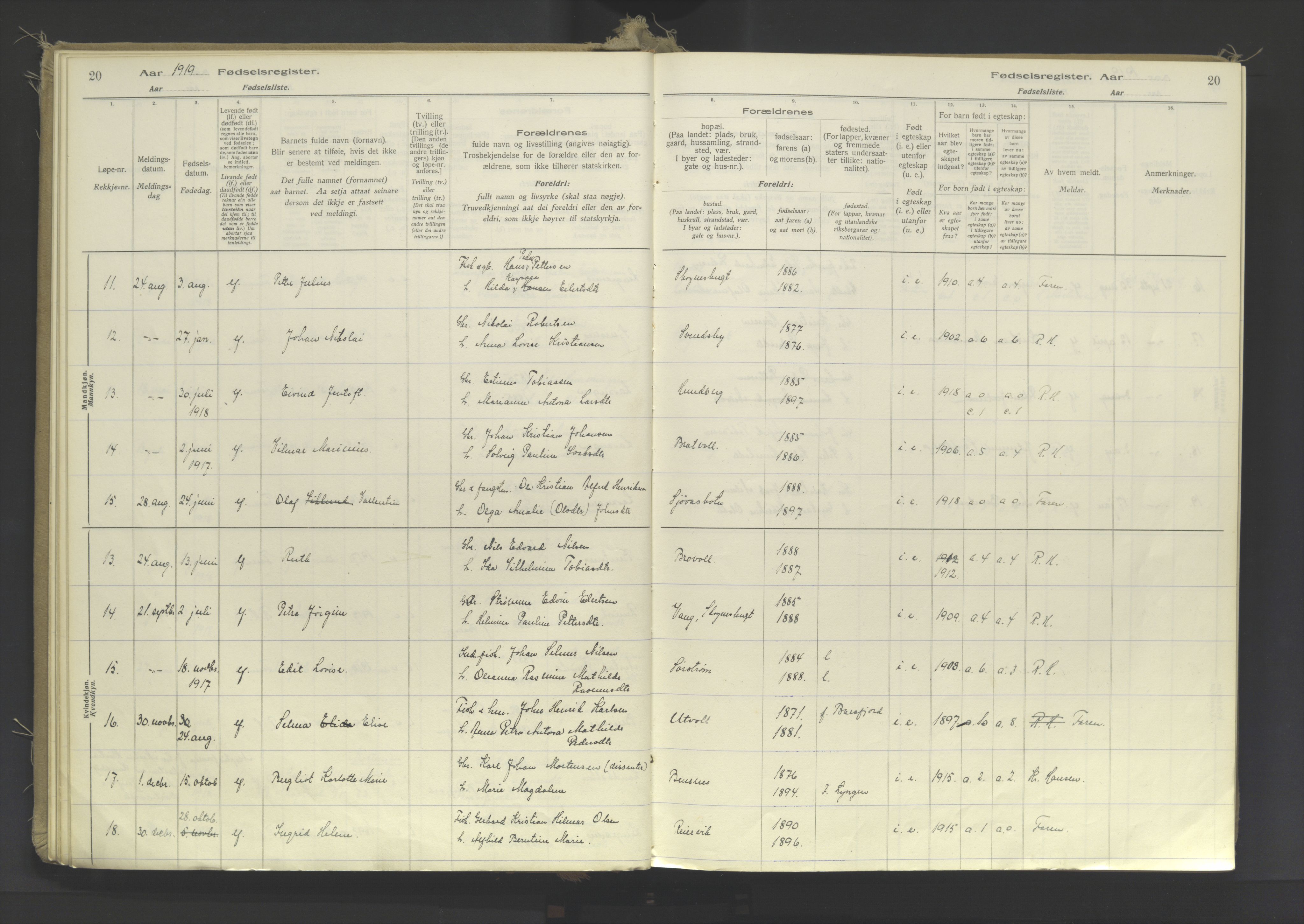 Lyngen sokneprestembete, AV/SATØ-S-1289/I/Ia/L0078: Birth register no. 78, 1916-1950, p. 20