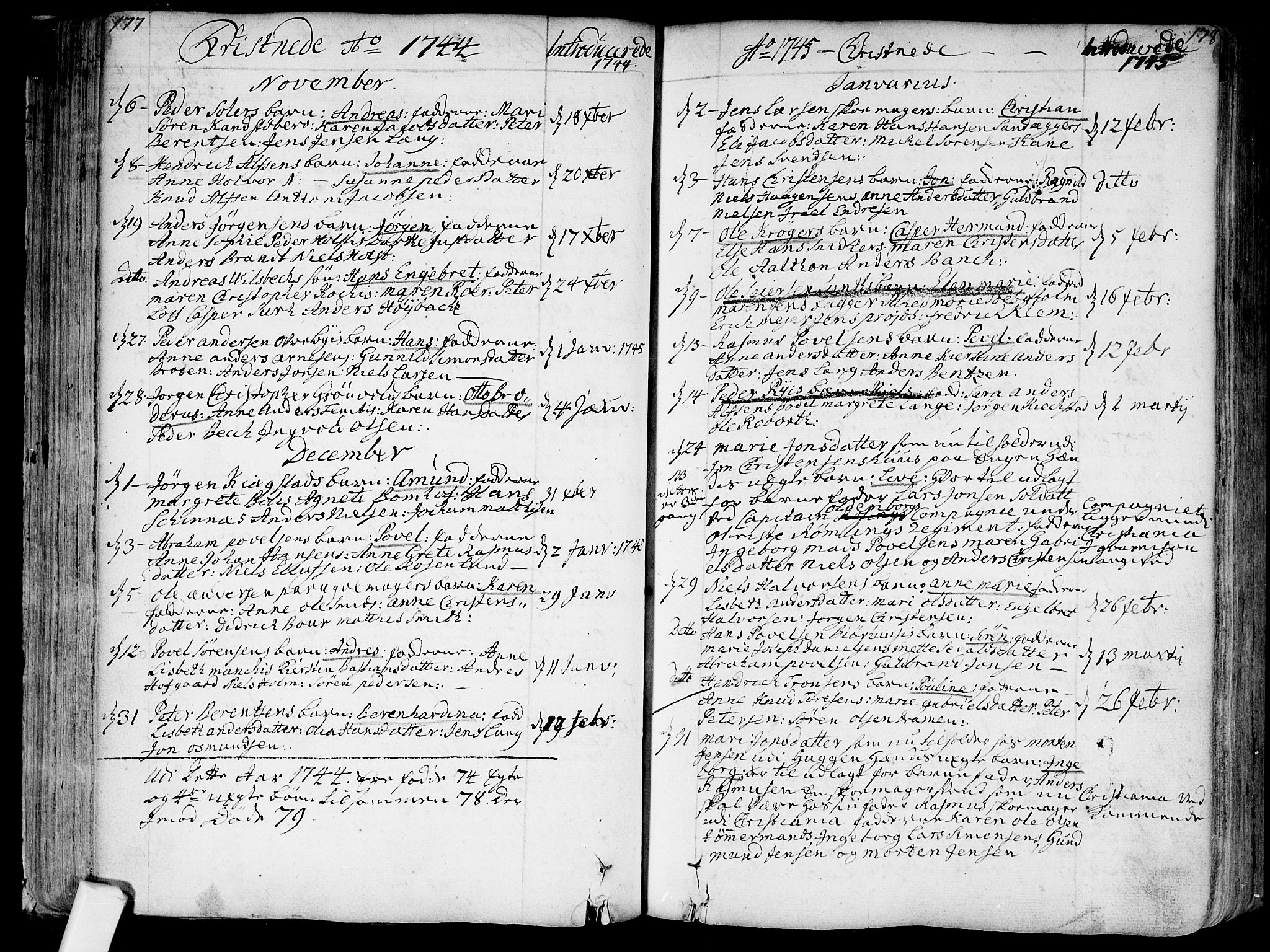 Bragernes kirkebøker, SAKO/A-6/F/Fa/L0004: Parish register (official) no. I 4, 1734-1759, p. 177-178