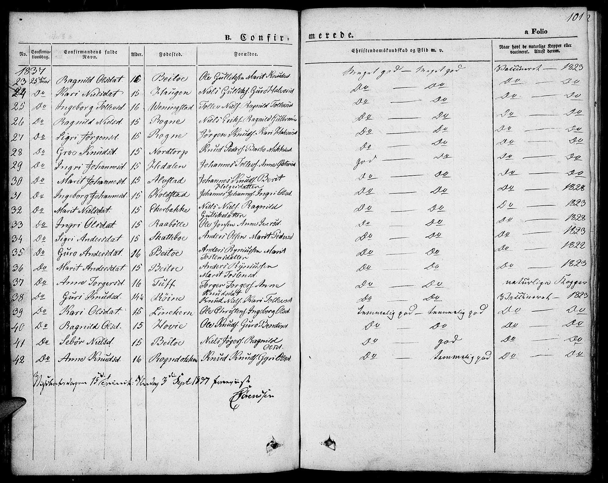 Slidre prestekontor, SAH/PREST-134/H/Ha/Haa/L0004: Parish register (official) no. 4, 1831-1848, p. 101