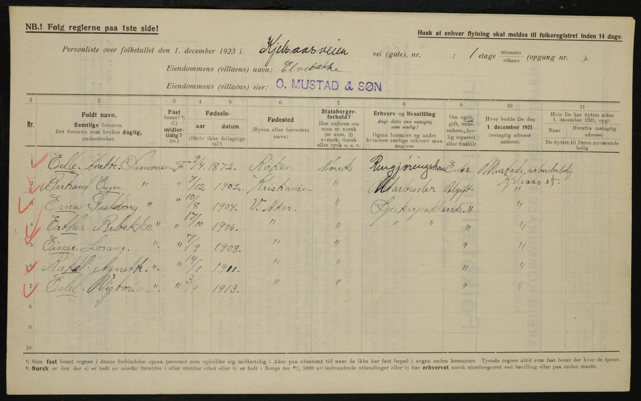 , Municipal Census 1923 for Aker, 1923, p. 13540