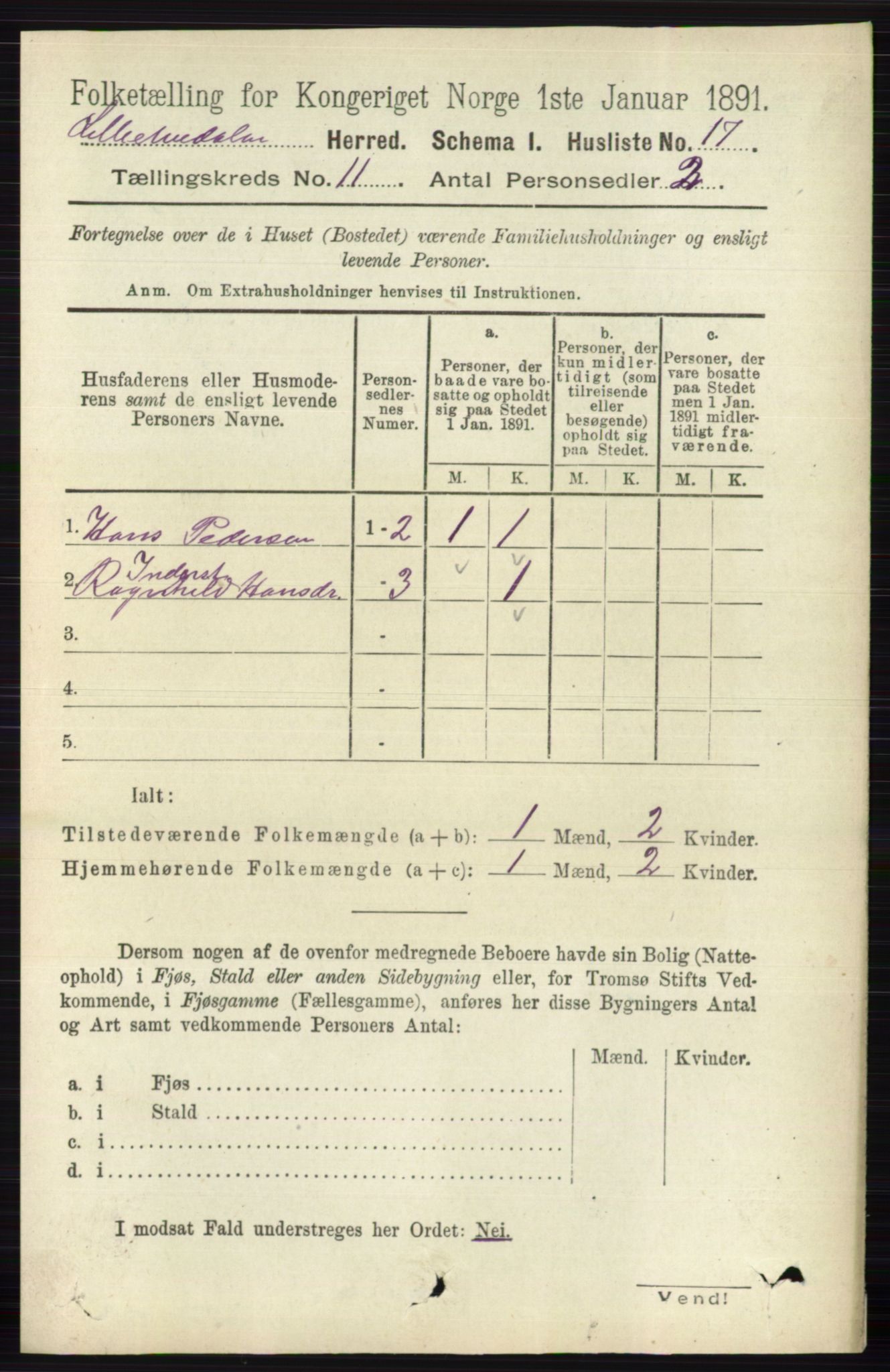 RA, 1891 census for 0438 Lille Elvedalen, 1891, p. 3790