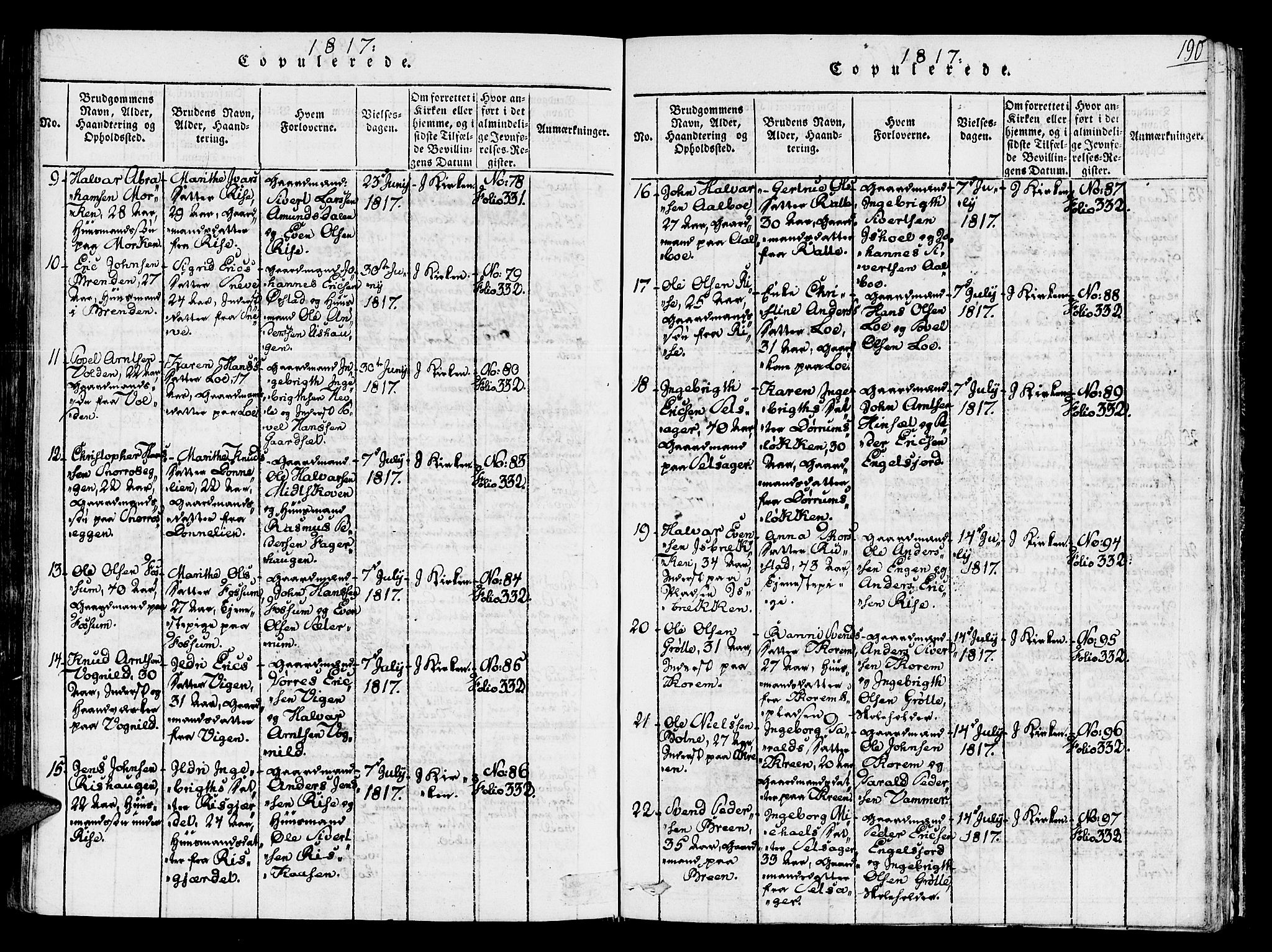 Ministerialprotokoller, klokkerbøker og fødselsregistre - Sør-Trøndelag, SAT/A-1456/678/L0895: Parish register (official) no. 678A05 /1, 1816-1821, p. 190