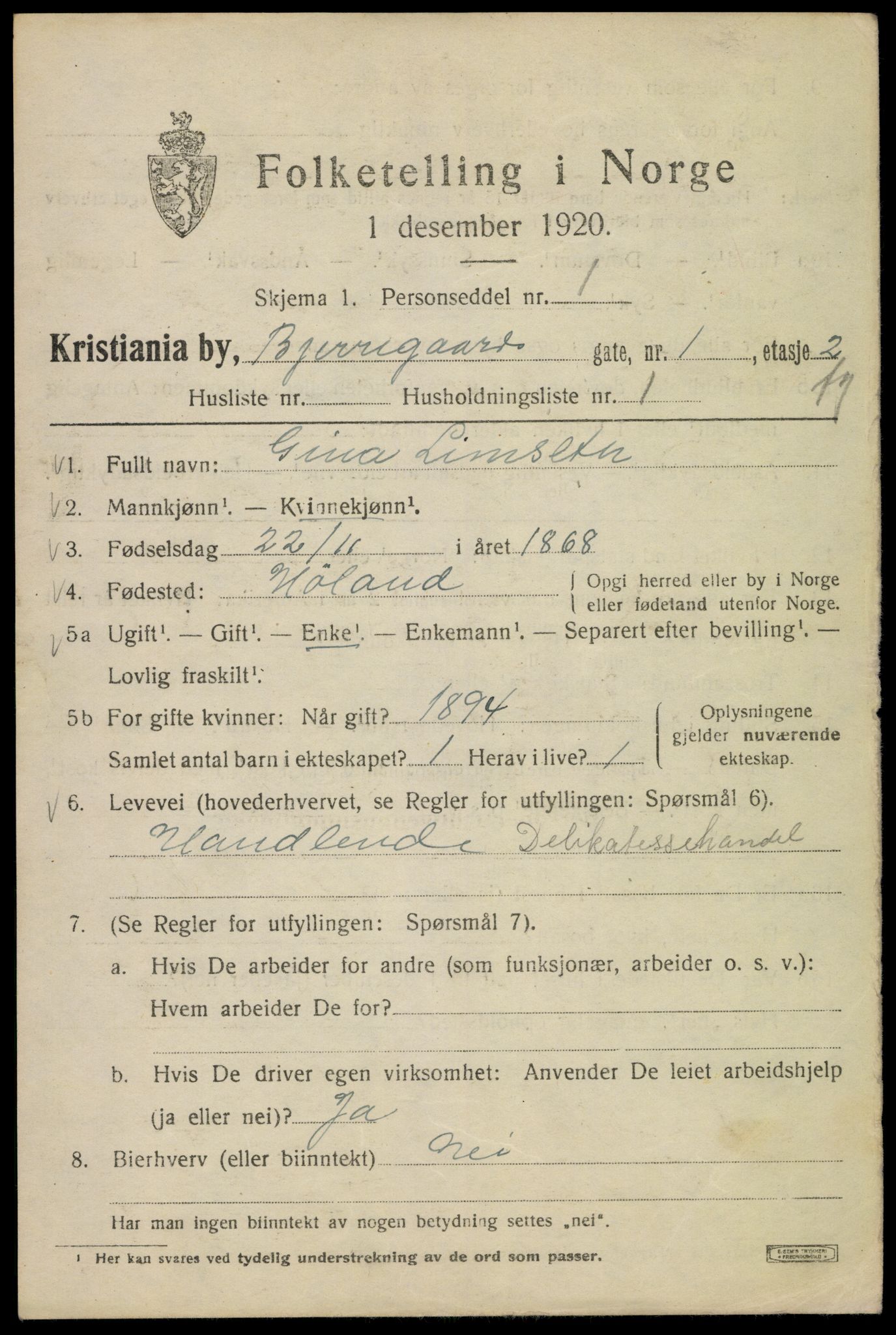 SAO, 1920 census for Kristiania, 1920, p. 158653