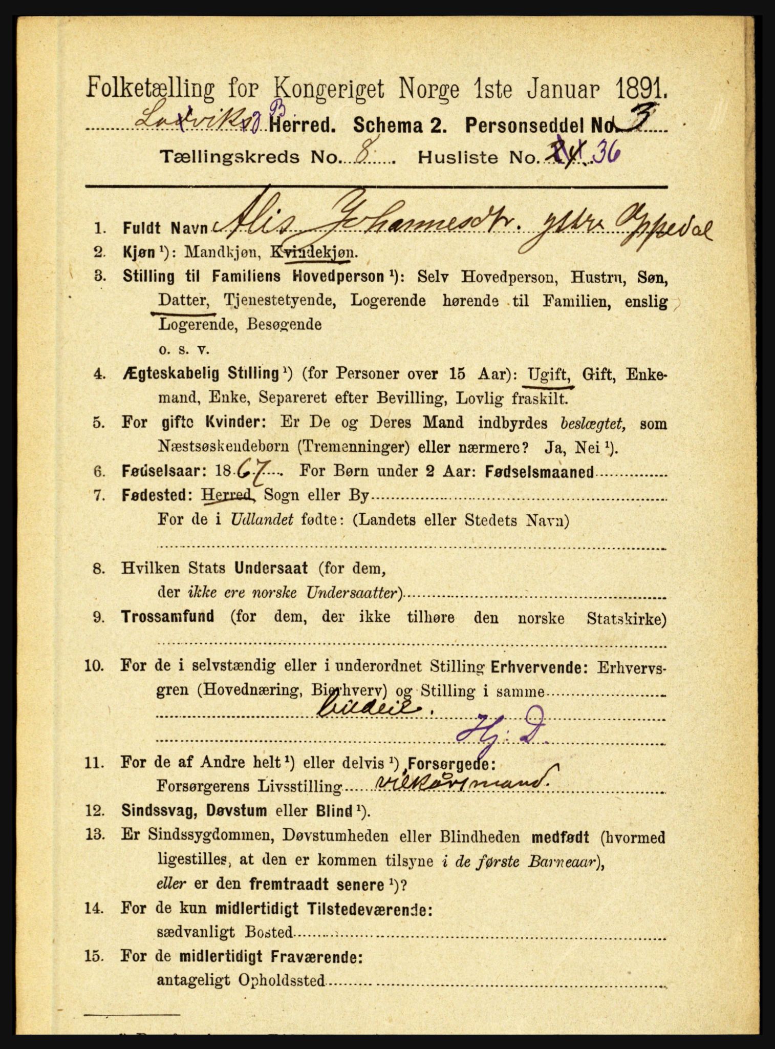 RA, 1891 census for 1415 Lavik og Brekke, 1891, p. 1775