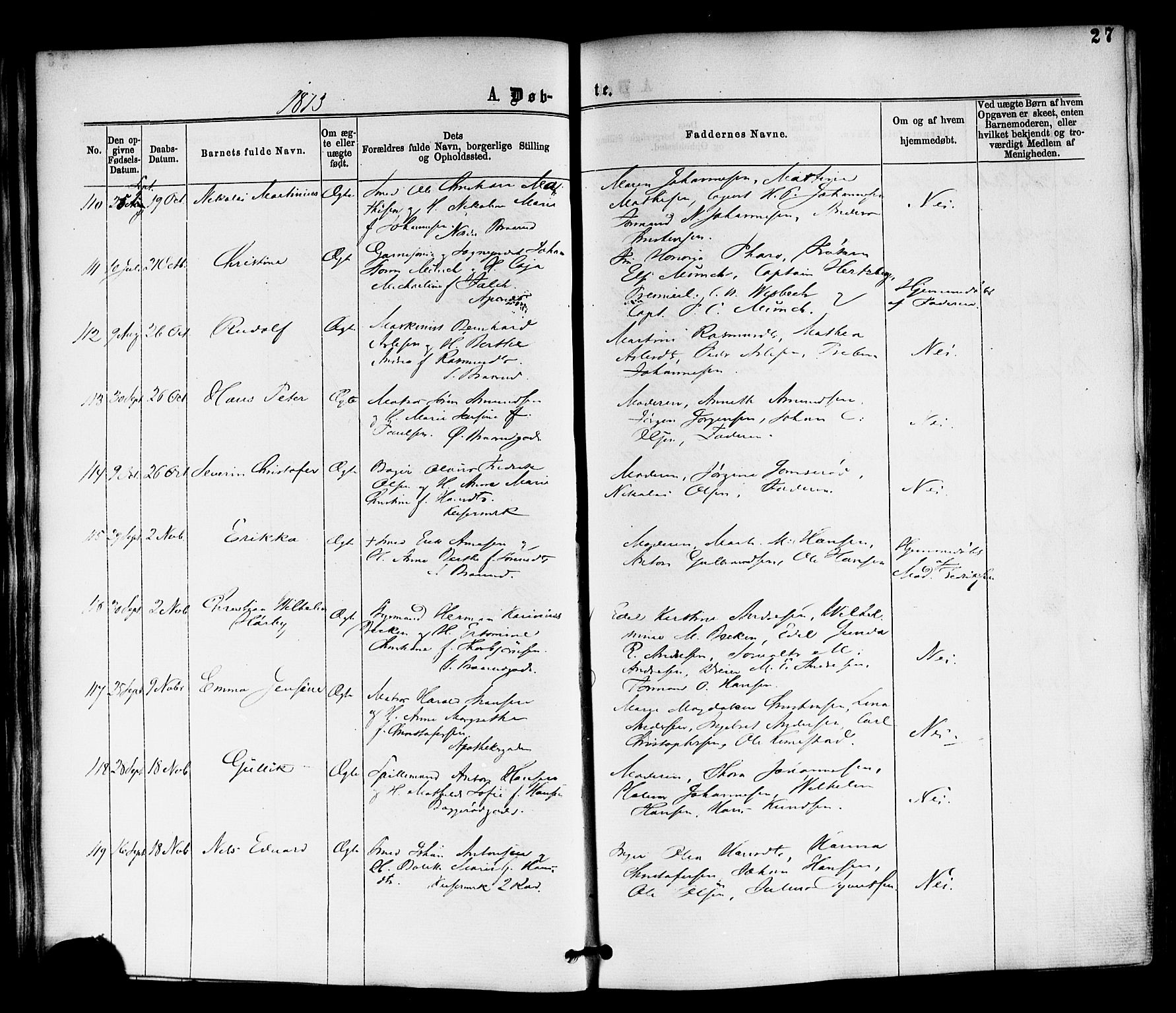 Horten kirkebøker, AV/SAKO-A-348/F/Fa/L0002: Parish register (official) no. 2, 1872-1877, p. 27