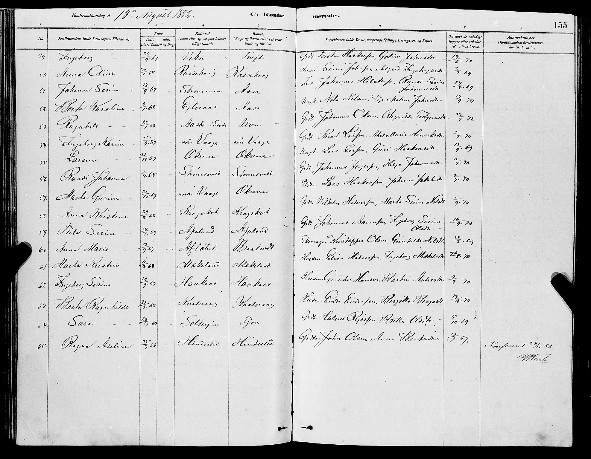 Sveio Sokneprestembete, AV/SAB-A-78501/H/Hab: Parish register (copy) no. A 3, 1878-1896, p. 155