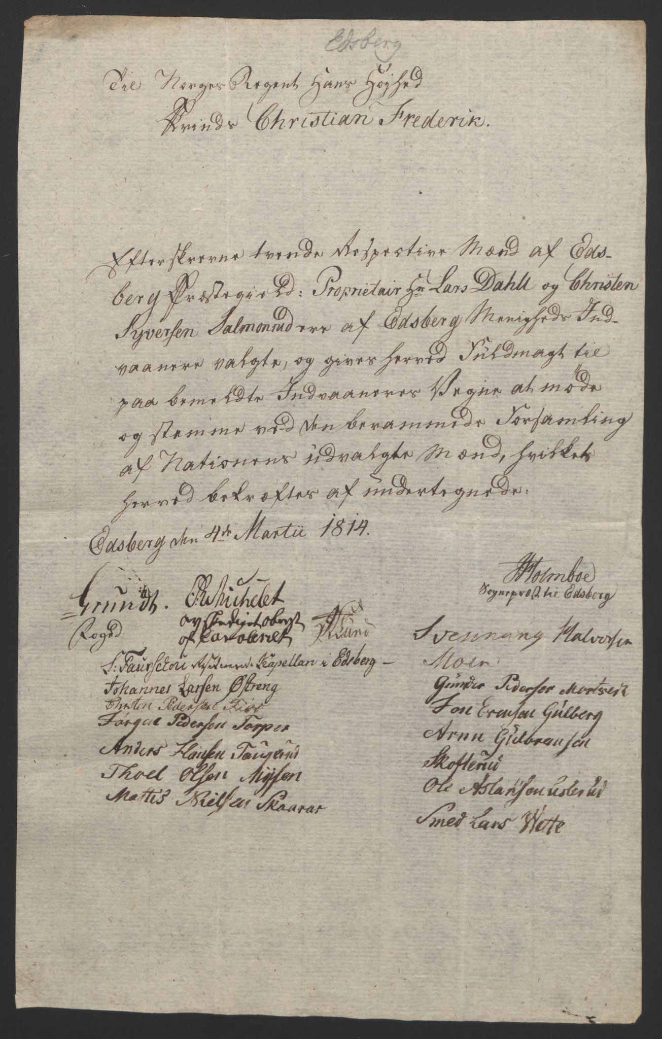 Statsrådssekretariatet, RA/S-1001/D/Db/L0007: Fullmakter for Eidsvollsrepresentantene i 1814. , 1814, p. 145