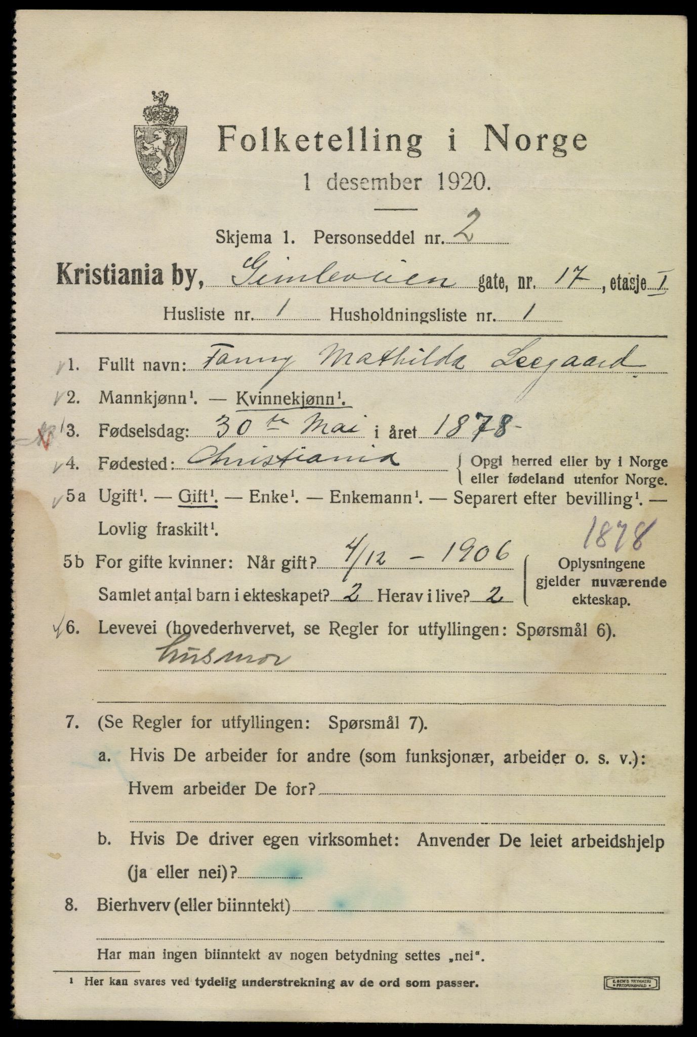 SAO, 1920 census for Kristiania, 1920, p. 247487