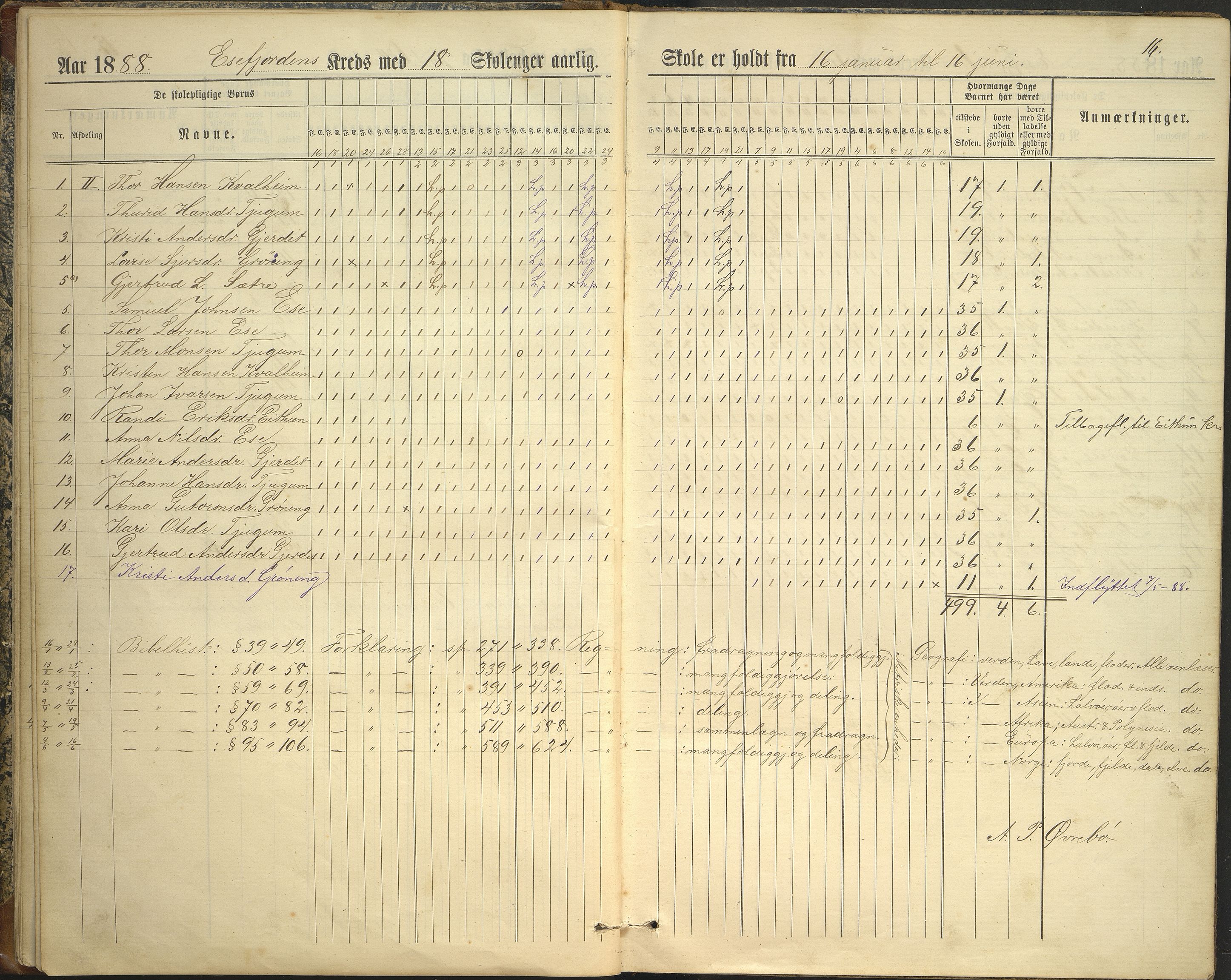 Balestrand kommune. Grøneng skule/Esefjorden skulekrins, VLFK/K-14180.520.07/543/L0001: dagbok for Esefjorden skulekrins, 1882-1905, p. 16