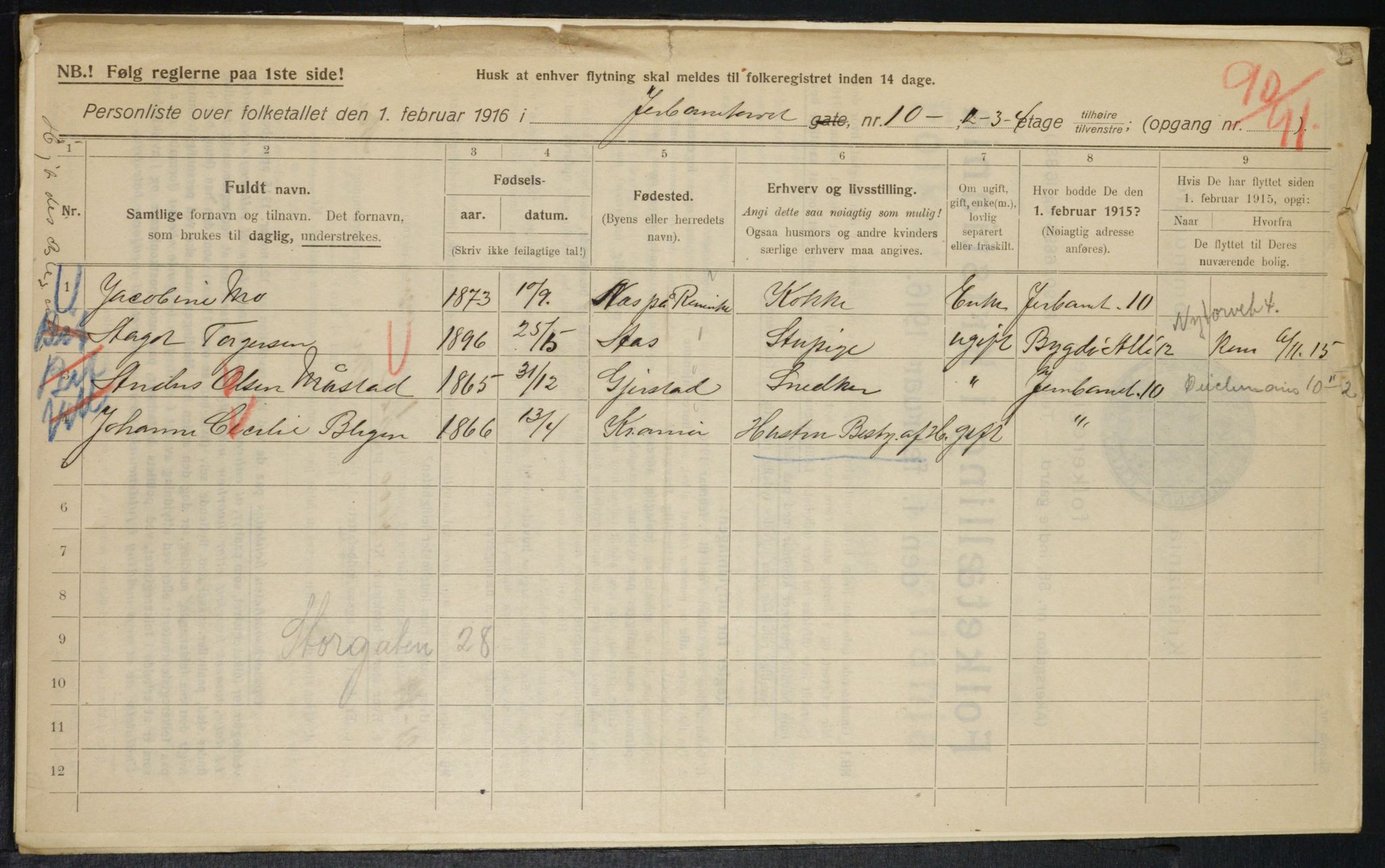 OBA, Municipal Census 1916 for Kristiania, 1916, p. 48045