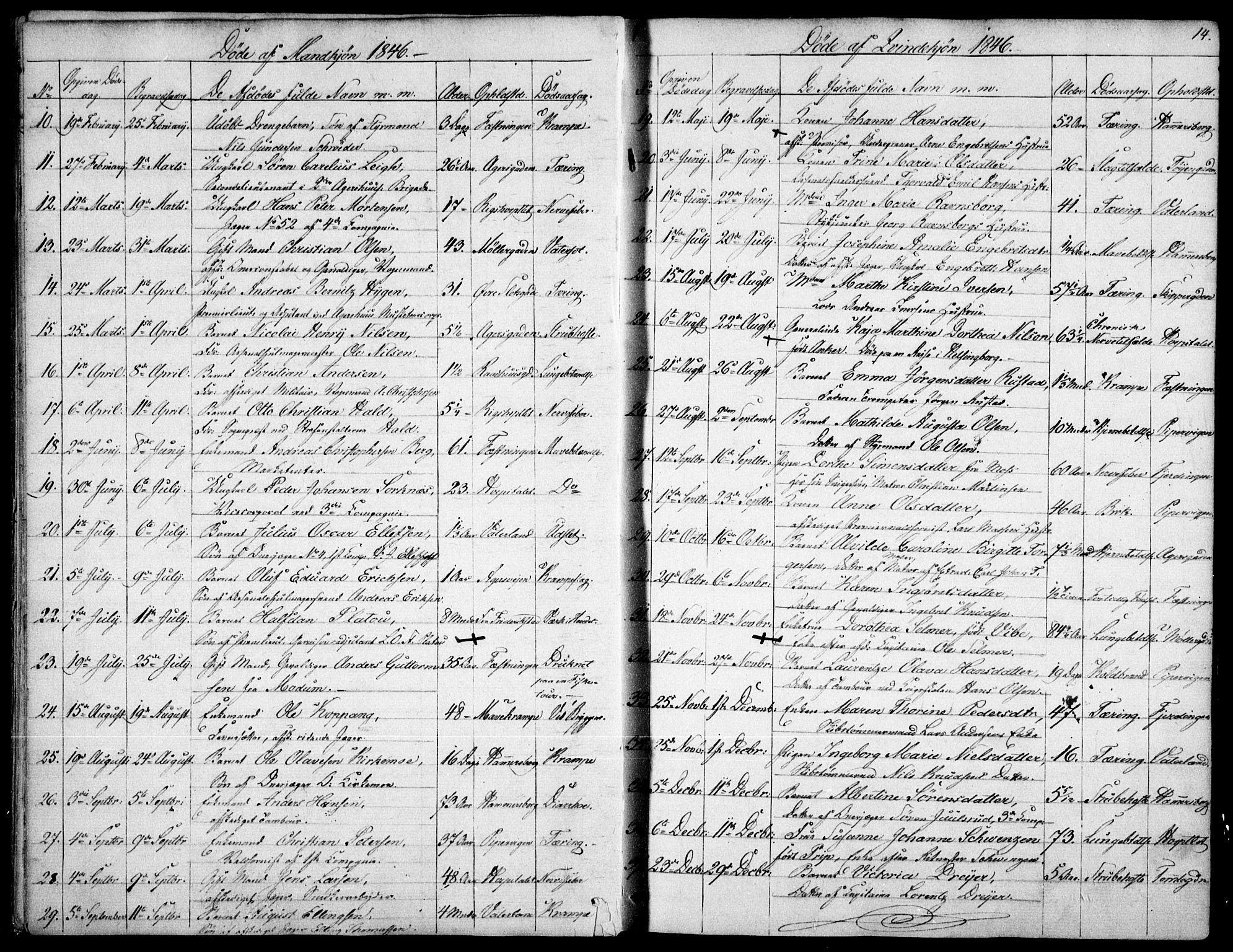 Garnisonsmenigheten Kirkebøker, AV/SAO-A-10846/F/Fa/L0009: Parish register (official) no. 9, 1842-1859, p. 14