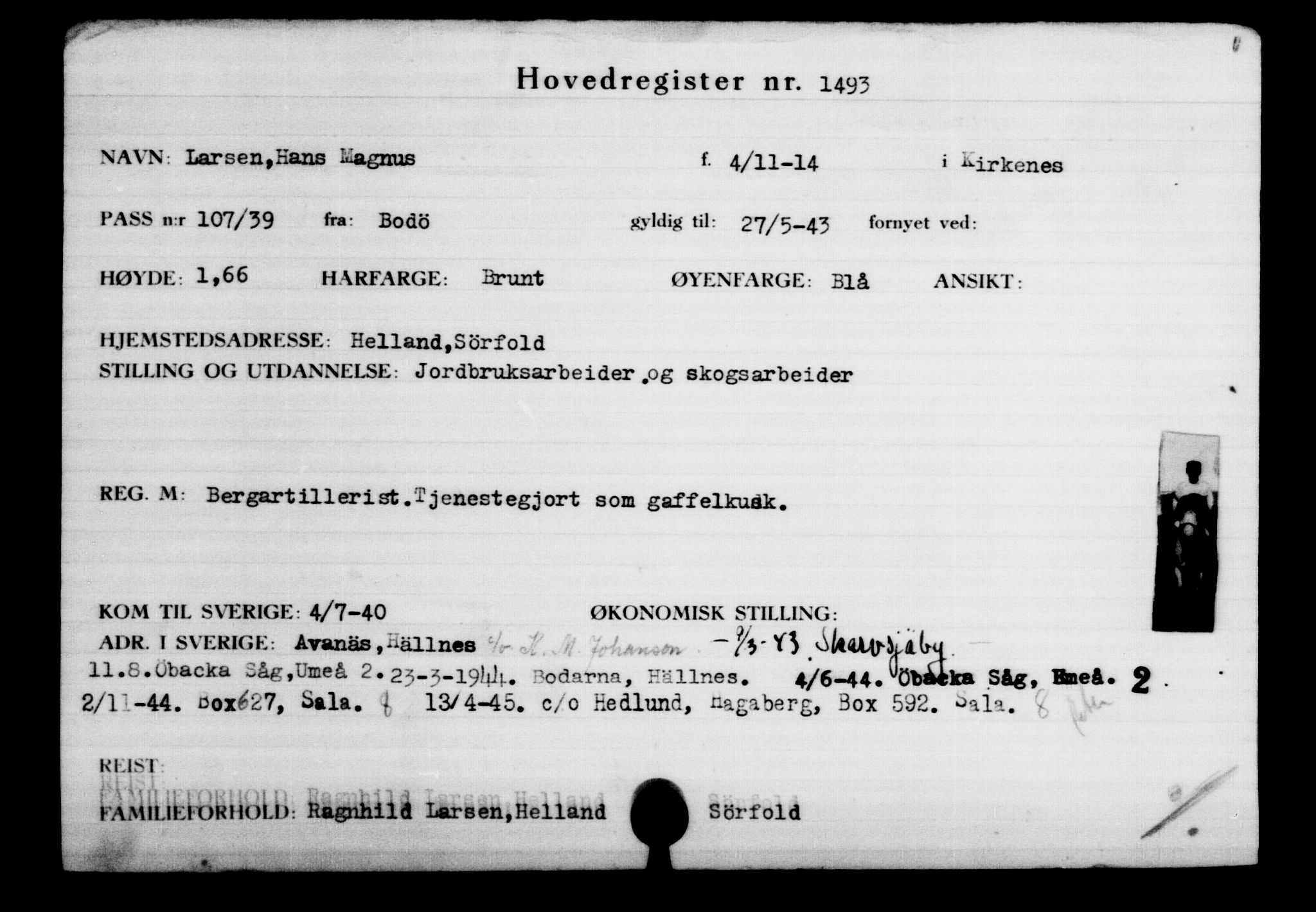 Den Kgl. Norske Legasjons Flyktningskontor, RA/S-6753/V/Va/L0002: Kjesäterkartoteket.  Flyktningenr. 1001-2000, 1940-1945, p. 697