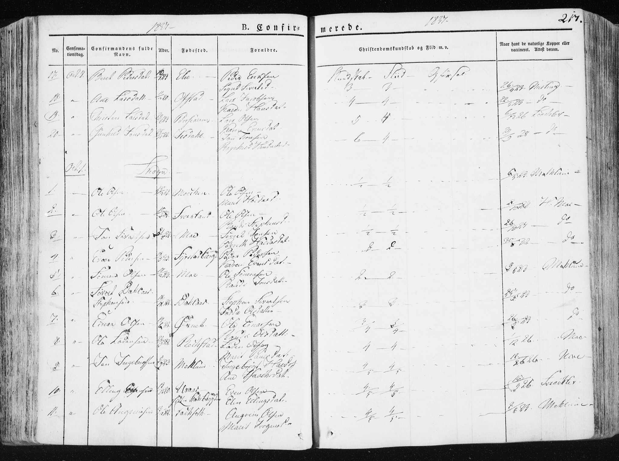 Ministerialprotokoller, klokkerbøker og fødselsregistre - Sør-Trøndelag, AV/SAT-A-1456/665/L0771: Parish register (official) no. 665A06, 1830-1856, p. 217