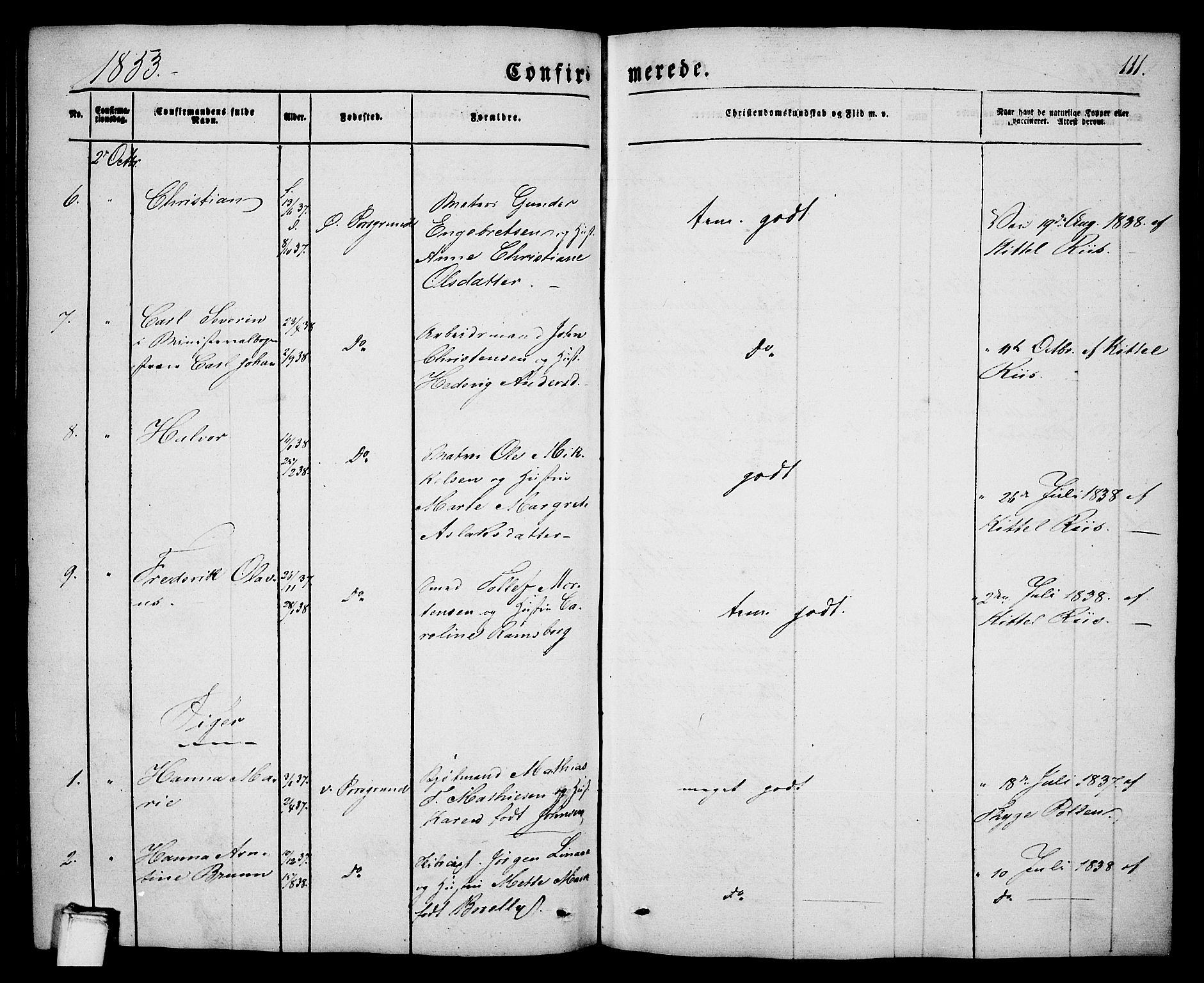 Porsgrunn kirkebøker , SAKO/A-104/G/Ga/L0002: Parish register (copy) no. I 2, 1847-1877, p. 111