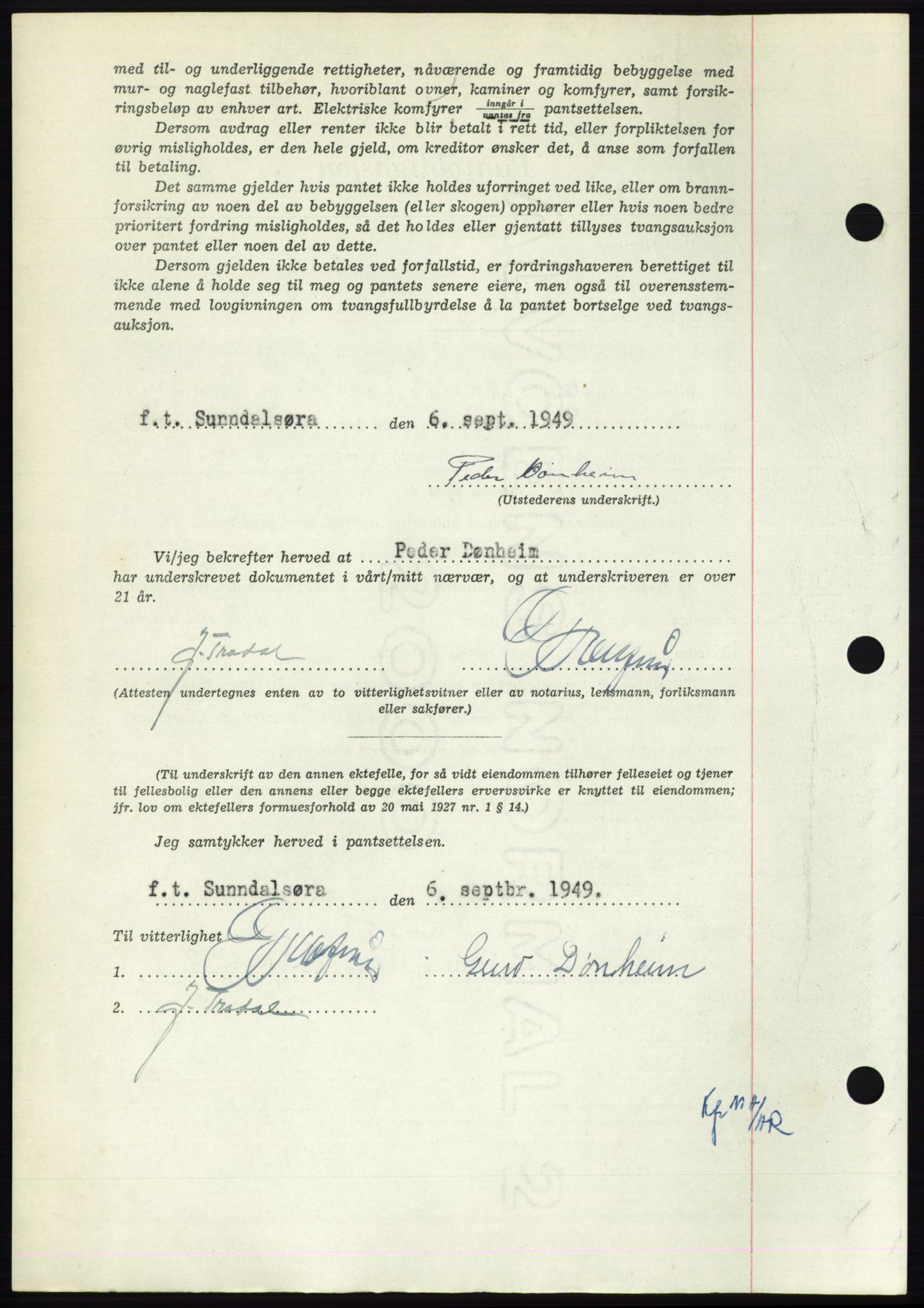 Nordmøre sorenskriveri, AV/SAT-A-4132/1/2/2Ca: Mortgage book no. B102, 1949-1949, Diary no: : 2707/1949