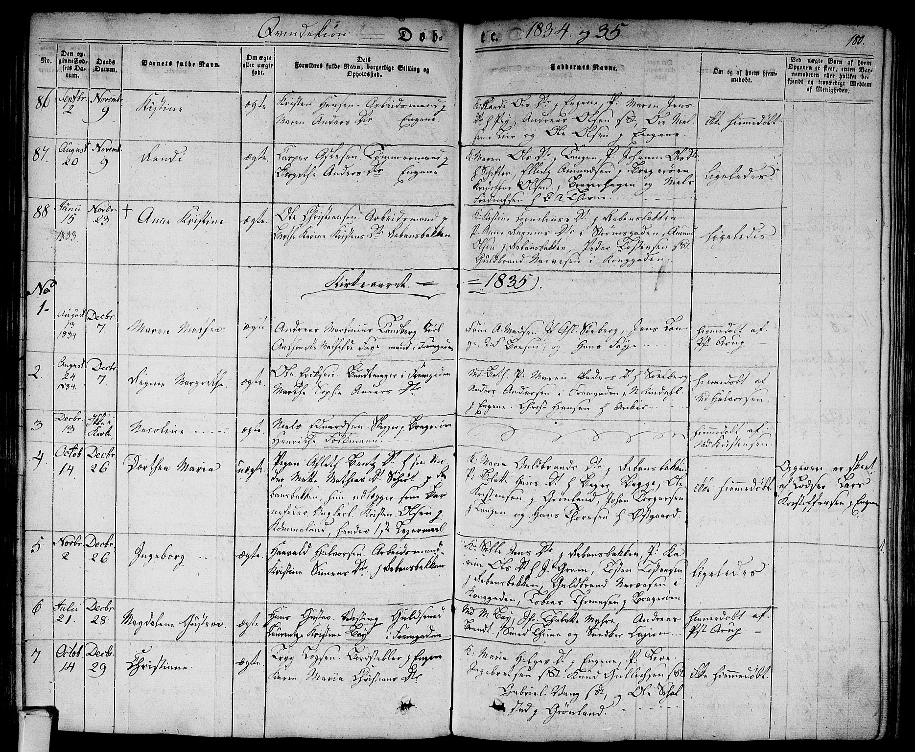 Bragernes kirkebøker, SAKO/A-6/F/Fb/L0001: Parish register (official) no. II 1, 1830-1847, p. 180