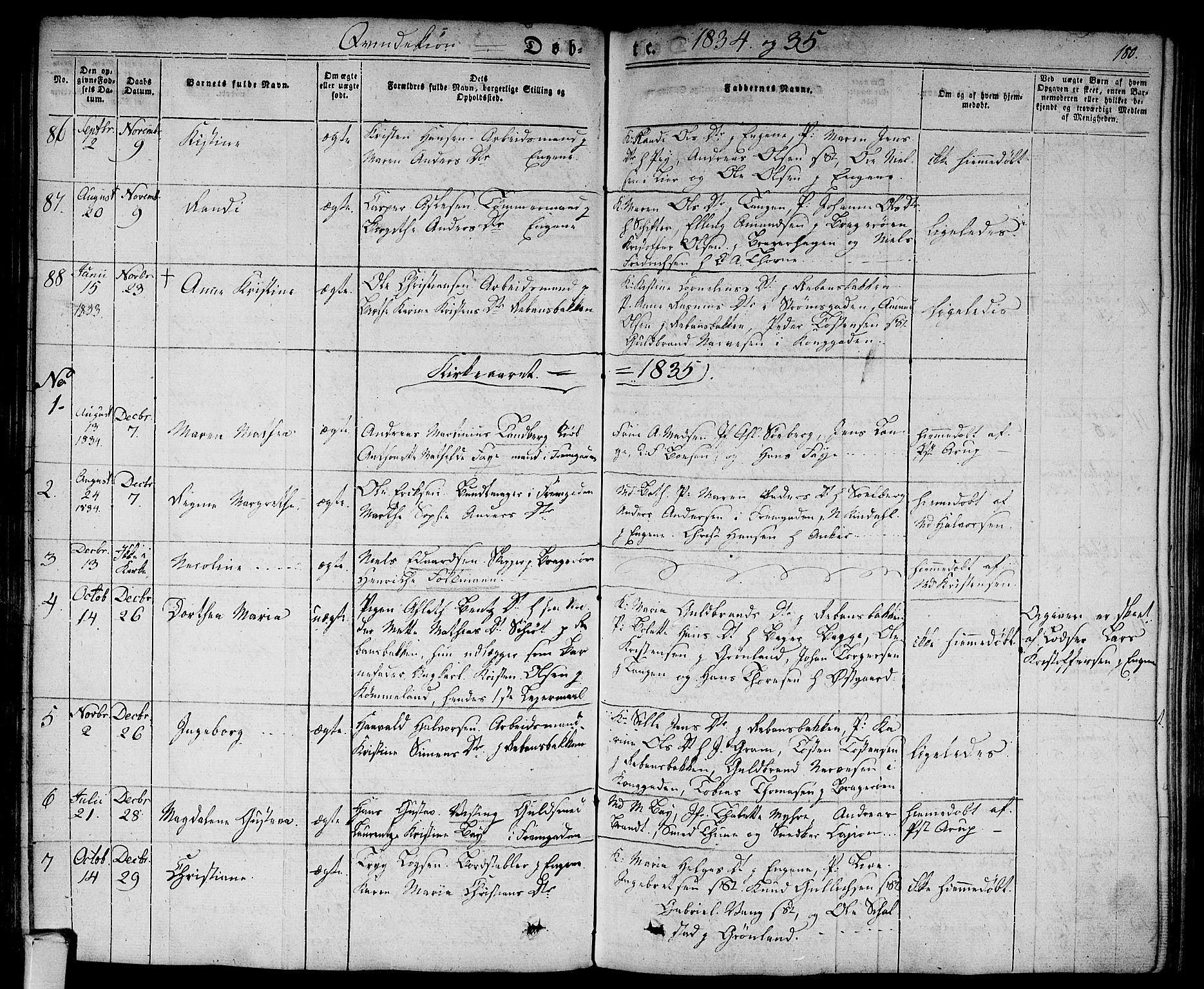 Bragernes kirkebøker, AV/SAKO-A-6/F/Fb/L0001: Parish register (official) no. II 1, 1830-1847, p. 180