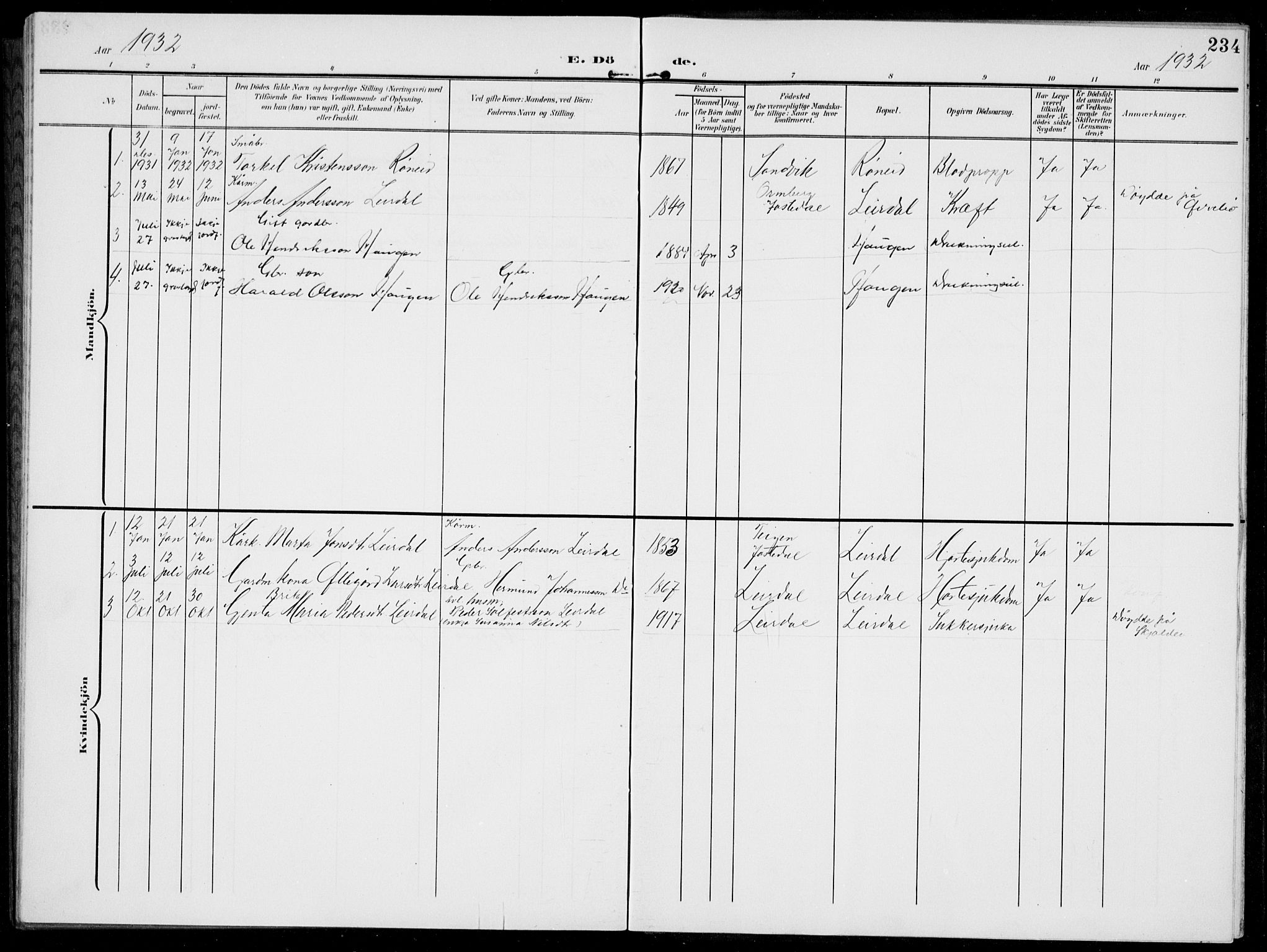 Jostedal sokneprestembete, AV/SAB-A-80601/H/Hab/Habc/L0001: Parish register (copy) no. C 1, 1903-1939, p. 234