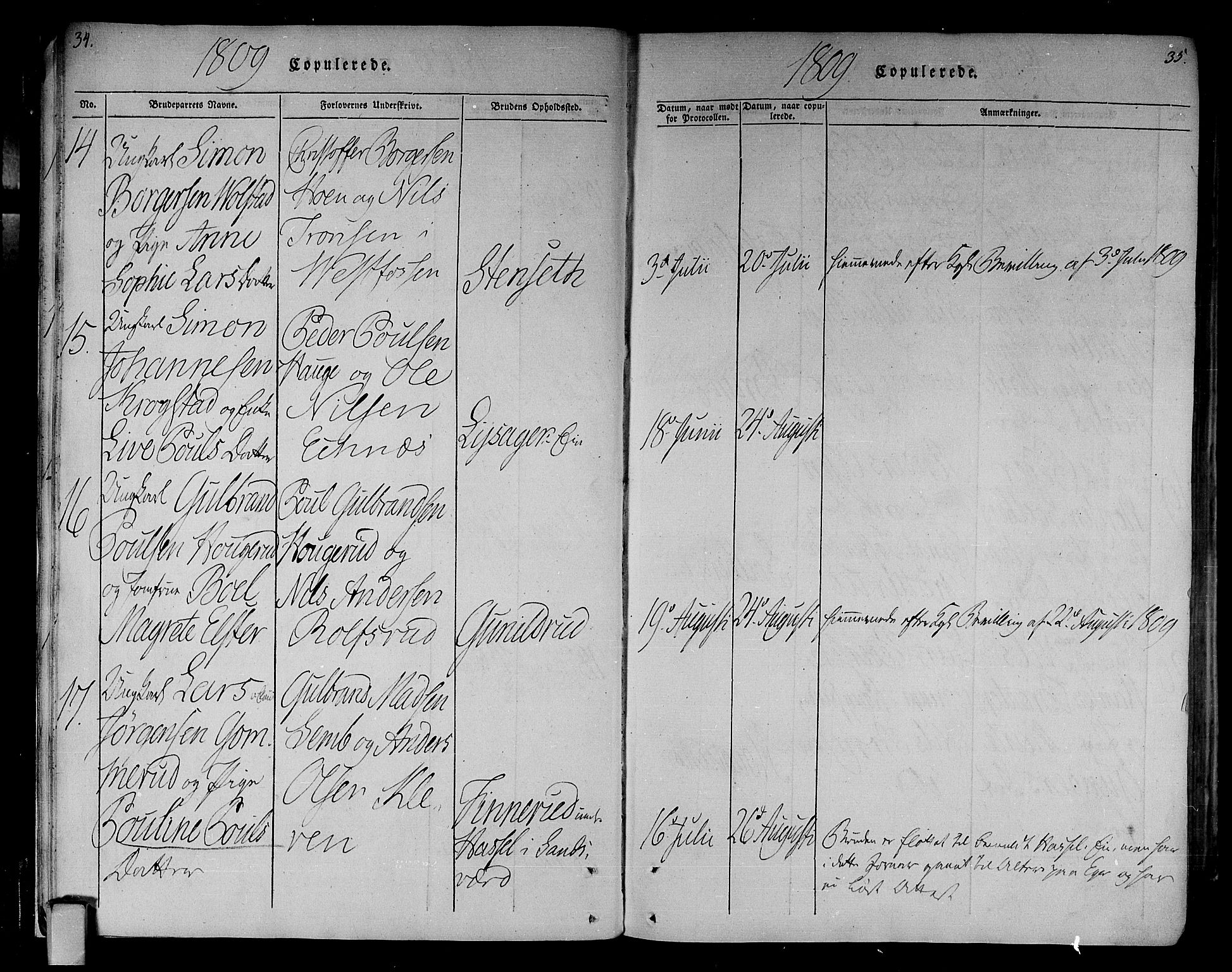 Eiker kirkebøker, AV/SAKO-A-4/F/Fa/L0010: Parish register (official) no. I 10, 1806-1815, p. 34-35