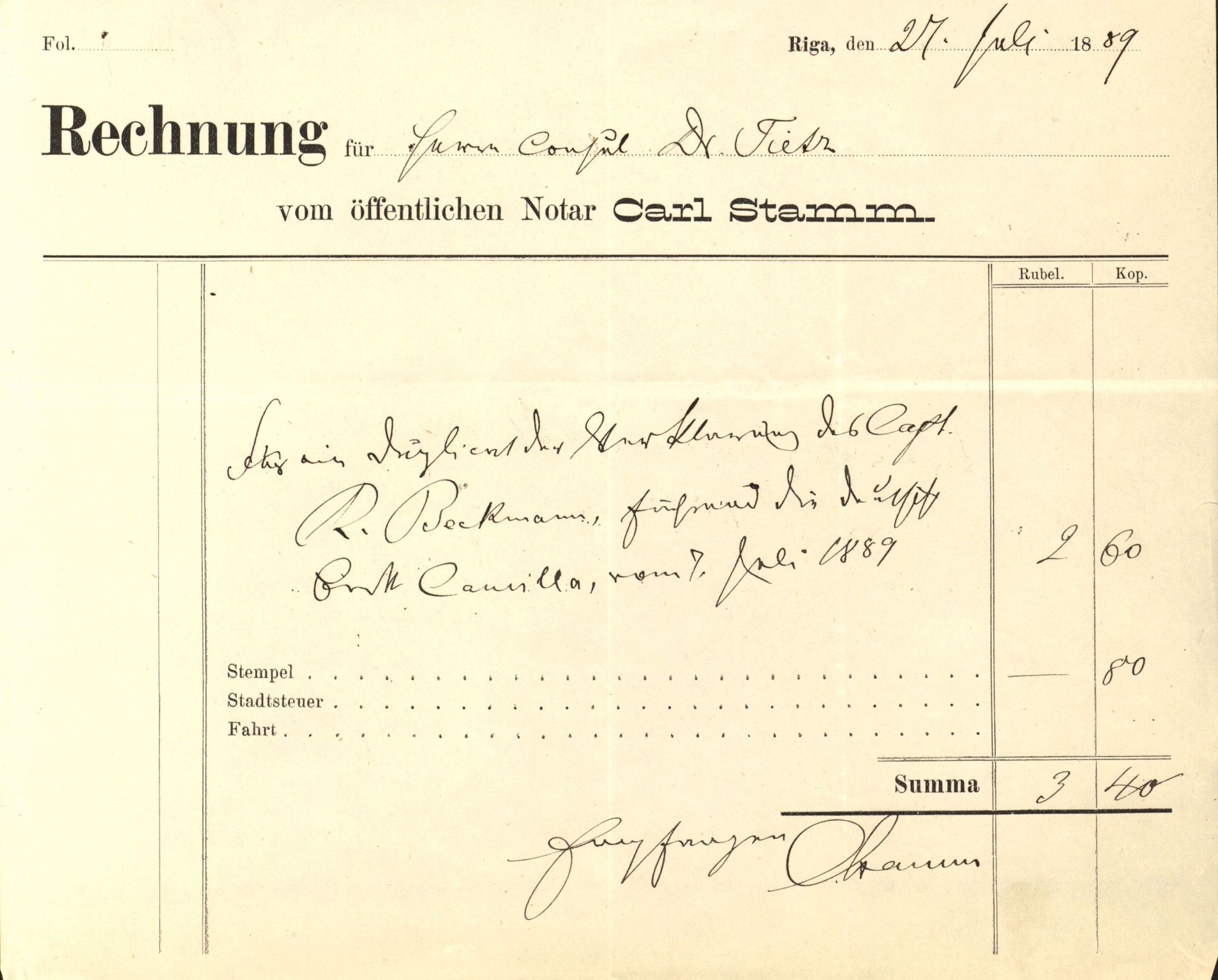 Pa 63 - Østlandske skibsassuranceforening, VEMU/A-1079/G/Ga/L0023/0012: Havaridokumenter / Columbus, Christiane Sophie, Marie, Jarlen, Kong Carl XV, 1889, p. 137