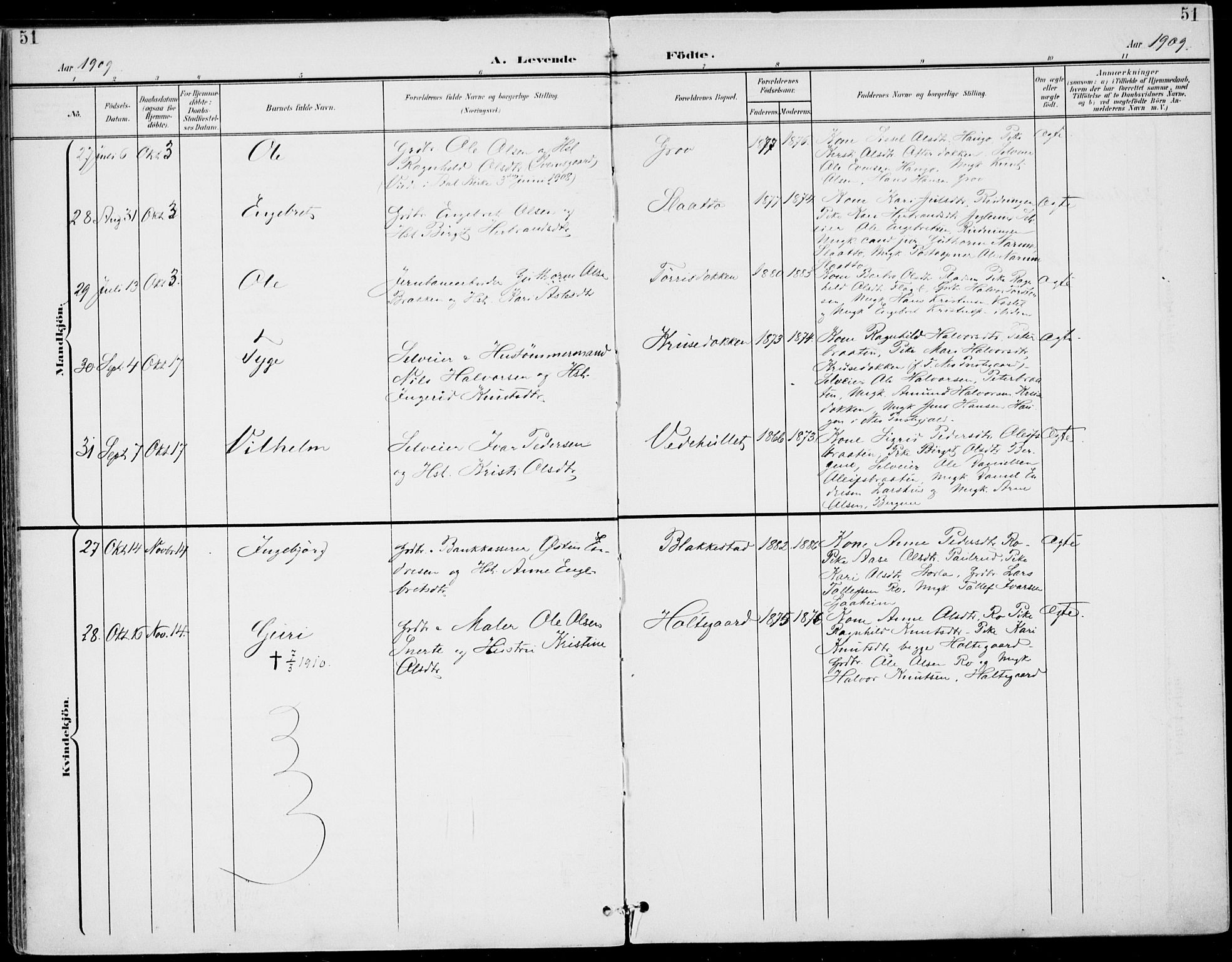 Gol kirkebøker, AV/SAKO-A-226/F/Fa/L0006: Parish register (official) no. I 6, 1901-1918, p. 51