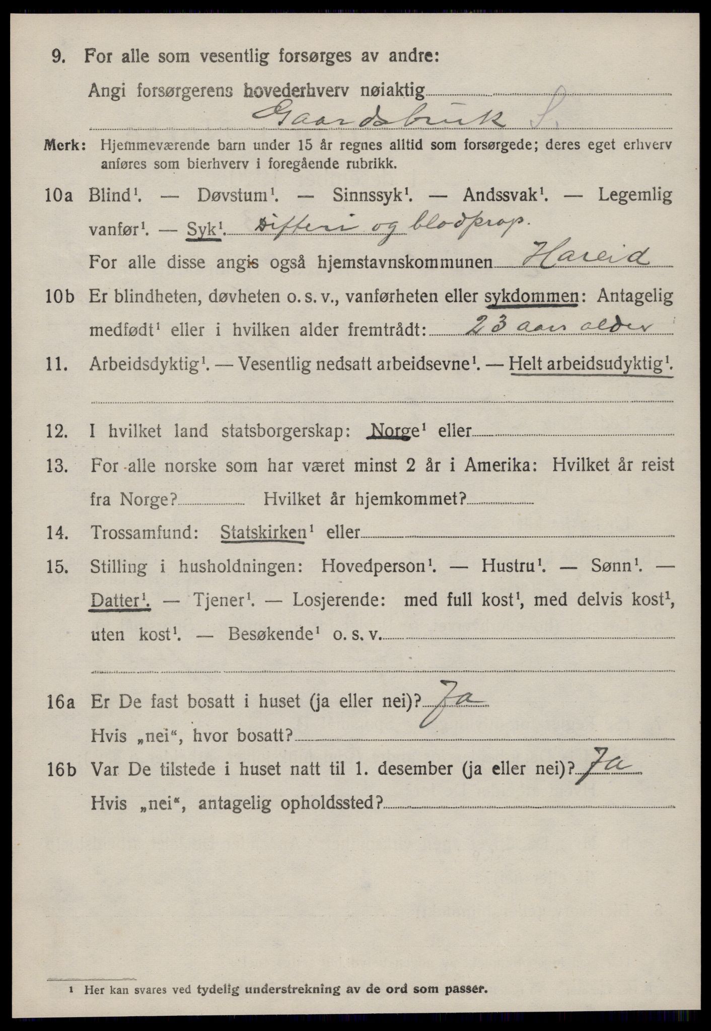 SAT, 1920 census for Hareid, 1920, p. 3164