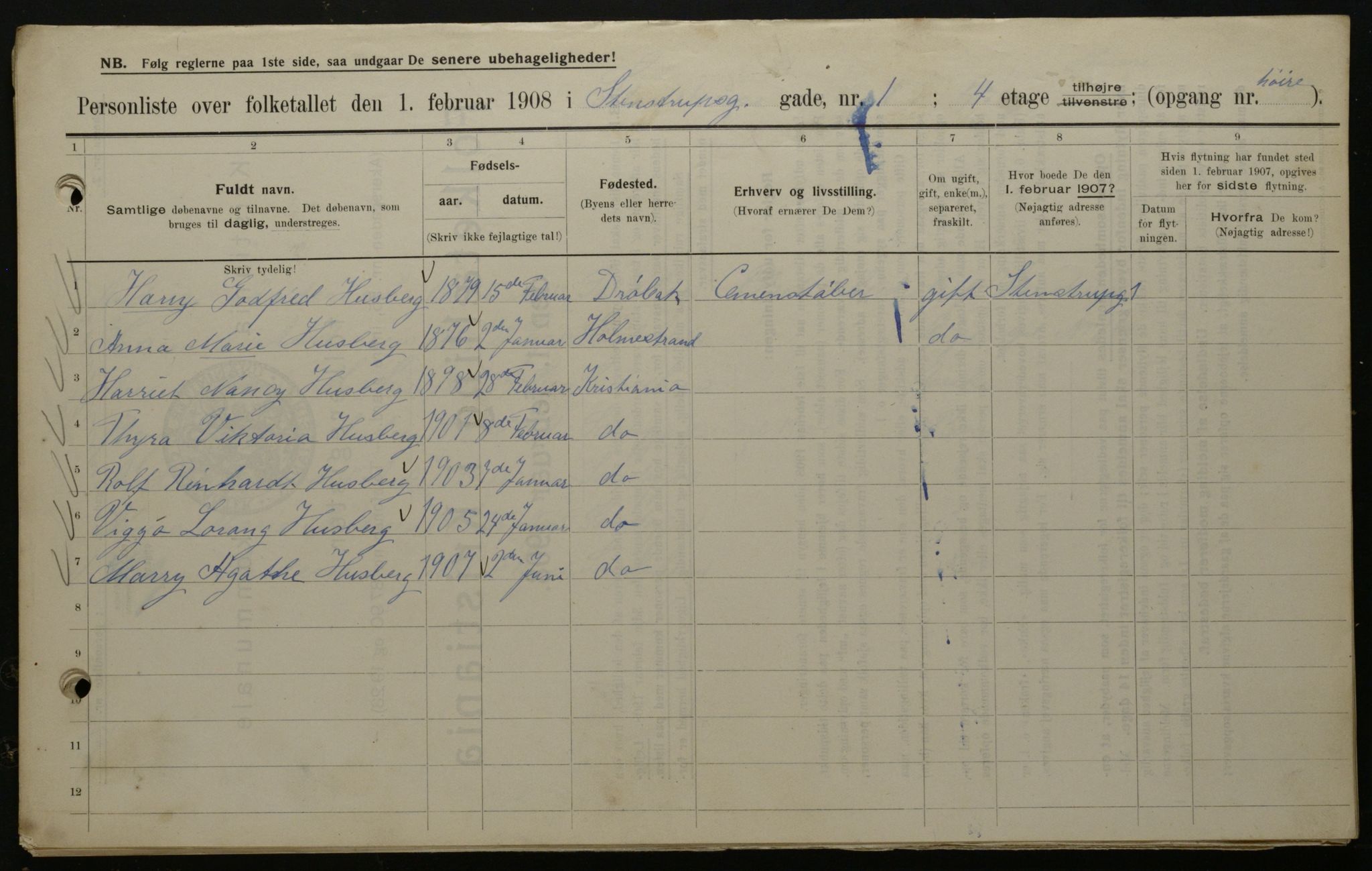 OBA, Municipal Census 1908 for Kristiania, 1908, p. 90564